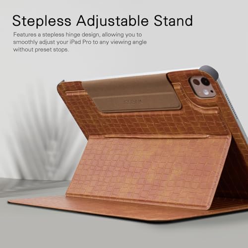 CoBak Magnetic Case with Stand for iPad Pro 13 Inch (M4) 2024, Multiple Viewing Angles, Smart Auto Sleep/Wake Cover with Corner Protection with Apple Pencil Holder Strap, Amber Croc