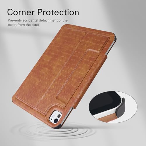 CoBak Magnetic Case with Stand for iPad Pro 13 Inch (M4) 2024, Multiple Viewing Angles, Smart Auto Sleep/Wake Cover with Corner Protection with Apple Pencil Holder Strap, Amber Croc