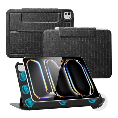 CoBak Magnetic Case with Stand for iPad Pro 13 Inch (M4) 2024, Multiple Viewing Angles, Smart Auto Sleep/Wake Cover with Corner Protection with Apple Pencil Holder Strap, Onyx Croc