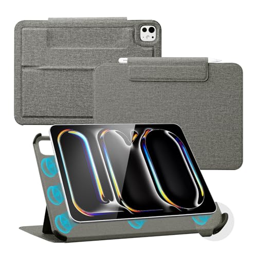 CoBak Magnetic Case with Stand for iPad Pro 13 Inch (M4) 2024, Multiple Viewing Angles, Smart Auto Sleep/Wake Cover with Corner Protection with Apple Pencil Holder Strap, Graphite Fabric