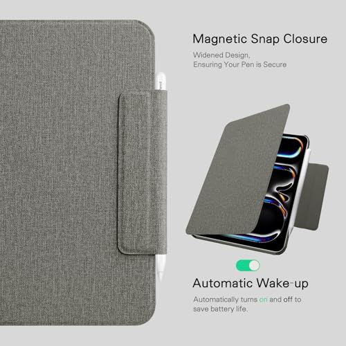 CoBak Magnetic Case with Stand for iPad Pro 13 Inch (M4) 2024, Multiple Viewing Angles, Smart Auto Sleep/Wake Cover with Corner Protection with Apple Pencil Holder Strap, Graphite Fabric