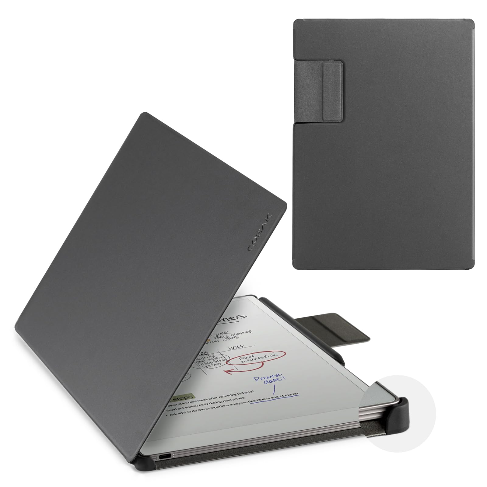 CoBak Premium Magnetic Case for 11.8" Remarkable Paper Pro 2024 Released, Smart Auto Sleep/Wake Book Folio Cover with Corner Protection and Pen Holder Strap, Gray
