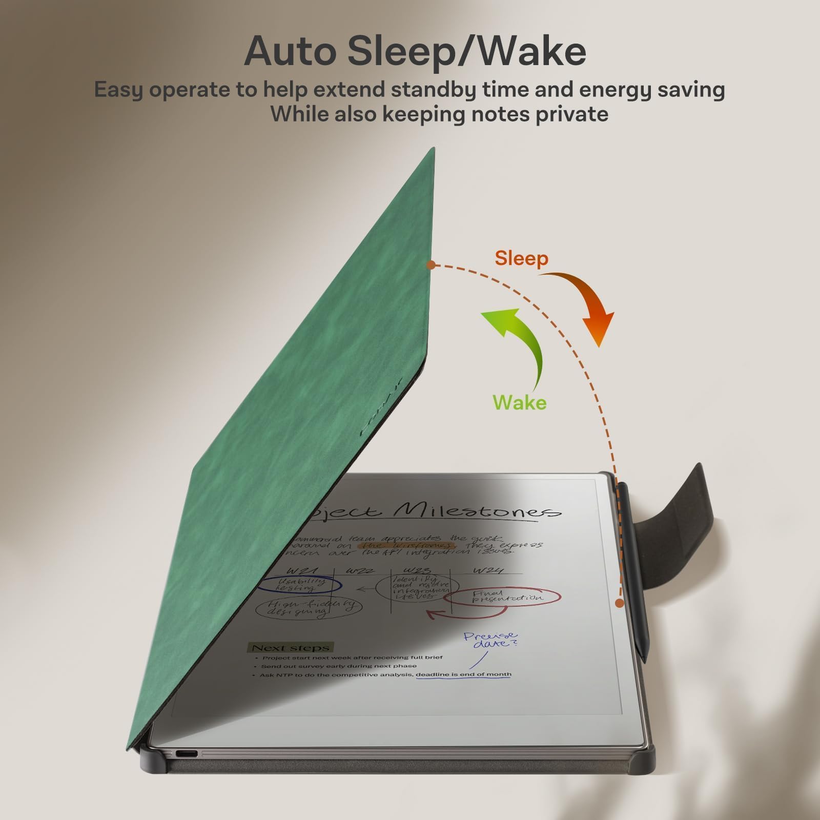 CoBak Premium Magnetic Case for 11.8" Remarkable Paper Pro 2024 Released, Smart Auto Sleep/Wake Book Folio Cover with Corner Protection and Pen Holder Strap, Emerald