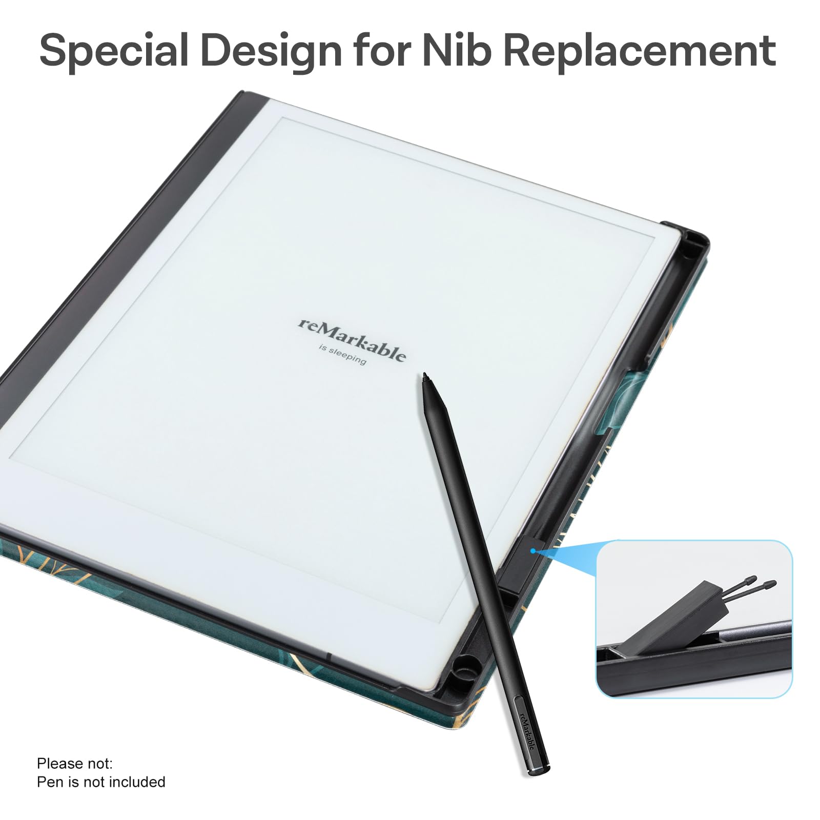 CoBak Case for Remarkable 2 Paper Tablet - Lightweight and Hard Back Shell Protective Book Folio Cover with Built-in Pen Holder - for 10.3" 2020 Released, Green Pattern