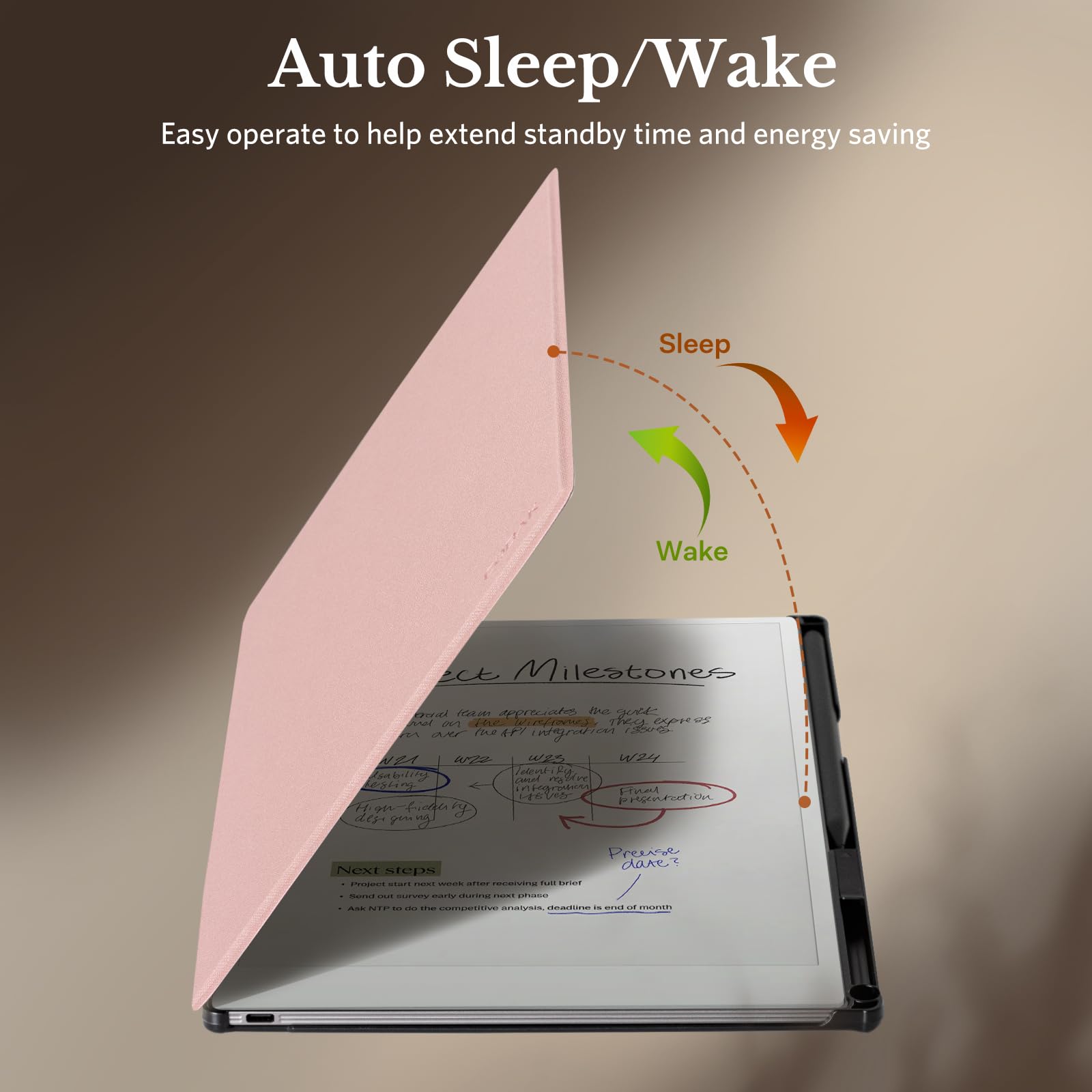 CoBak Case for Remarkable Paper Pro Color Tablet 11.8" 2024 Released- Smart Auto Sleep/Wake Folio Lightweight Protective Cover with Built-in Pen Holder and Nibs Holder (Rosegold)