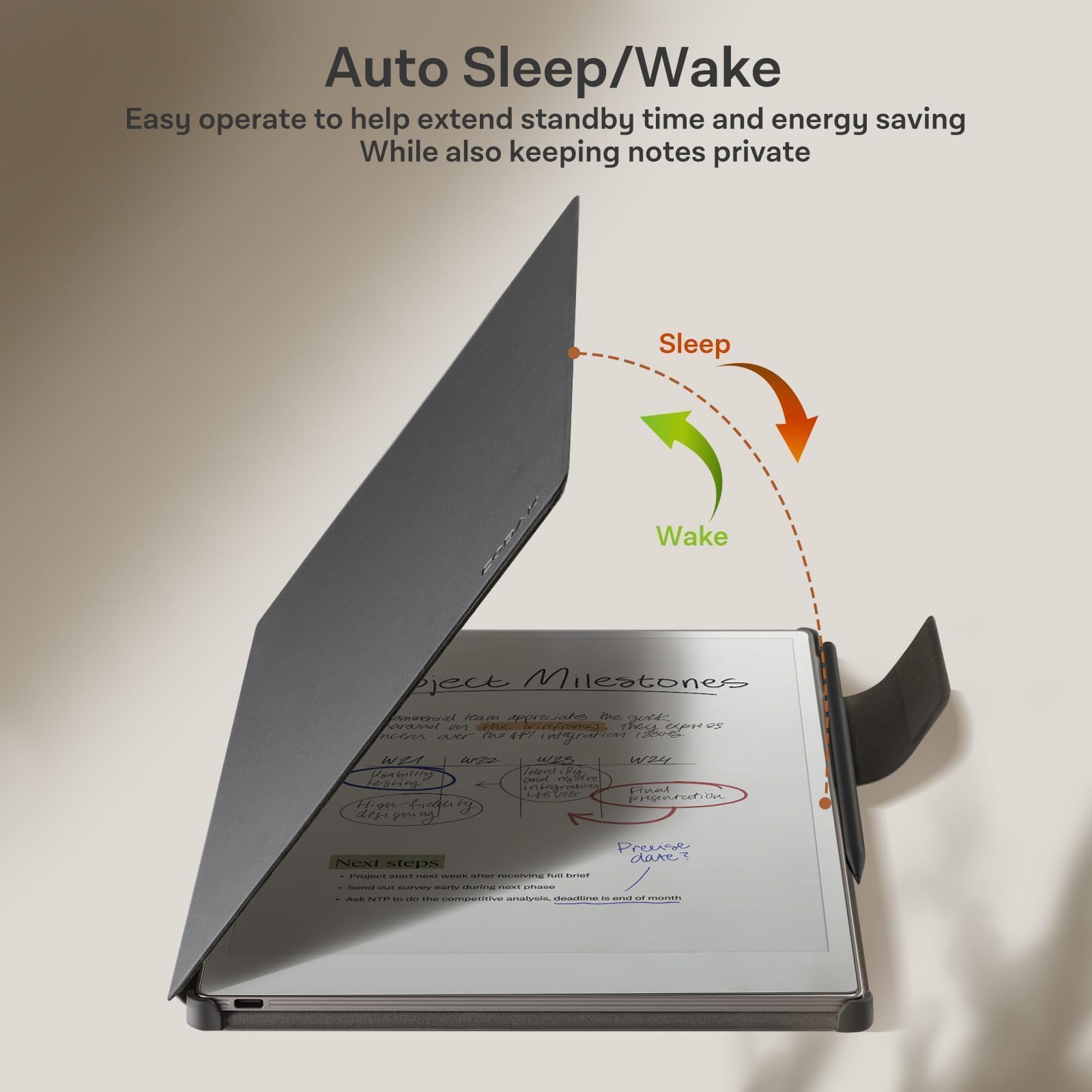 CoBak Premium Magnetic Case for 11.8" Remarkable Paper Pro 2024 Released, Smart Auto Sleep/Wake Book Folio Cover with Corner Protection and Pen Holder Strap, Gray