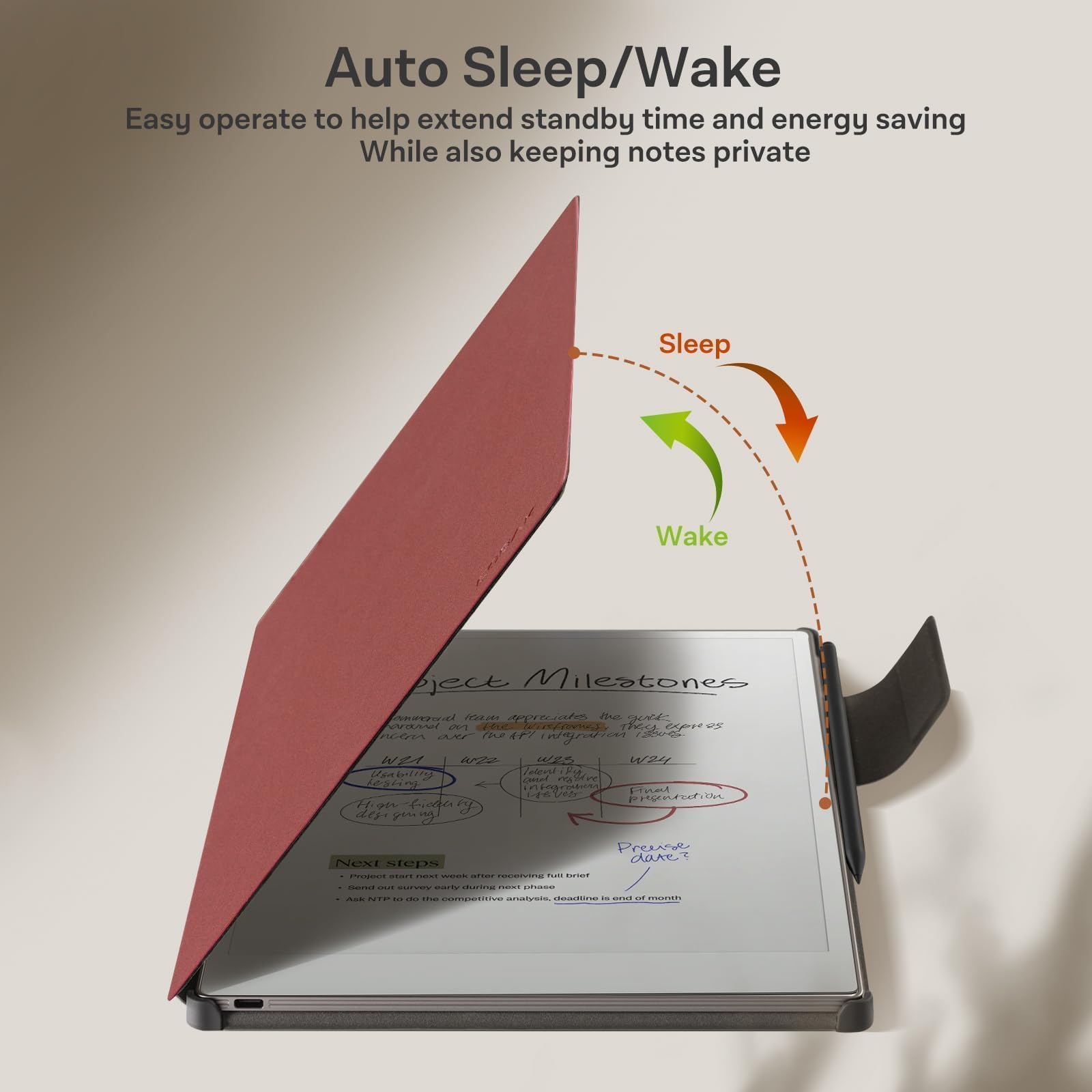 CoBak Premium Magnetic Case for 11.8" Remarkable Paper Pro 2024 Released, Smart Auto Sleep/Wake Book Folio Cover with Corner Protection and Pen Holder Strap, Wine Red