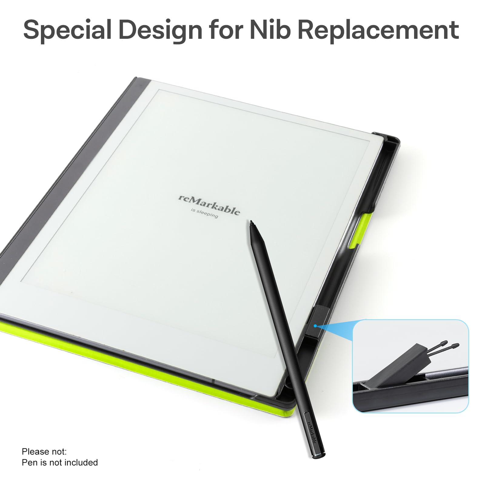 CoBak Case for Remarkable 2 Tablet - Lightweight and Hard Back Shell Protective Book Folio Cover with Built-in Pen Holder - Only for 10.3" 2020 Released (Fluorescent Green)