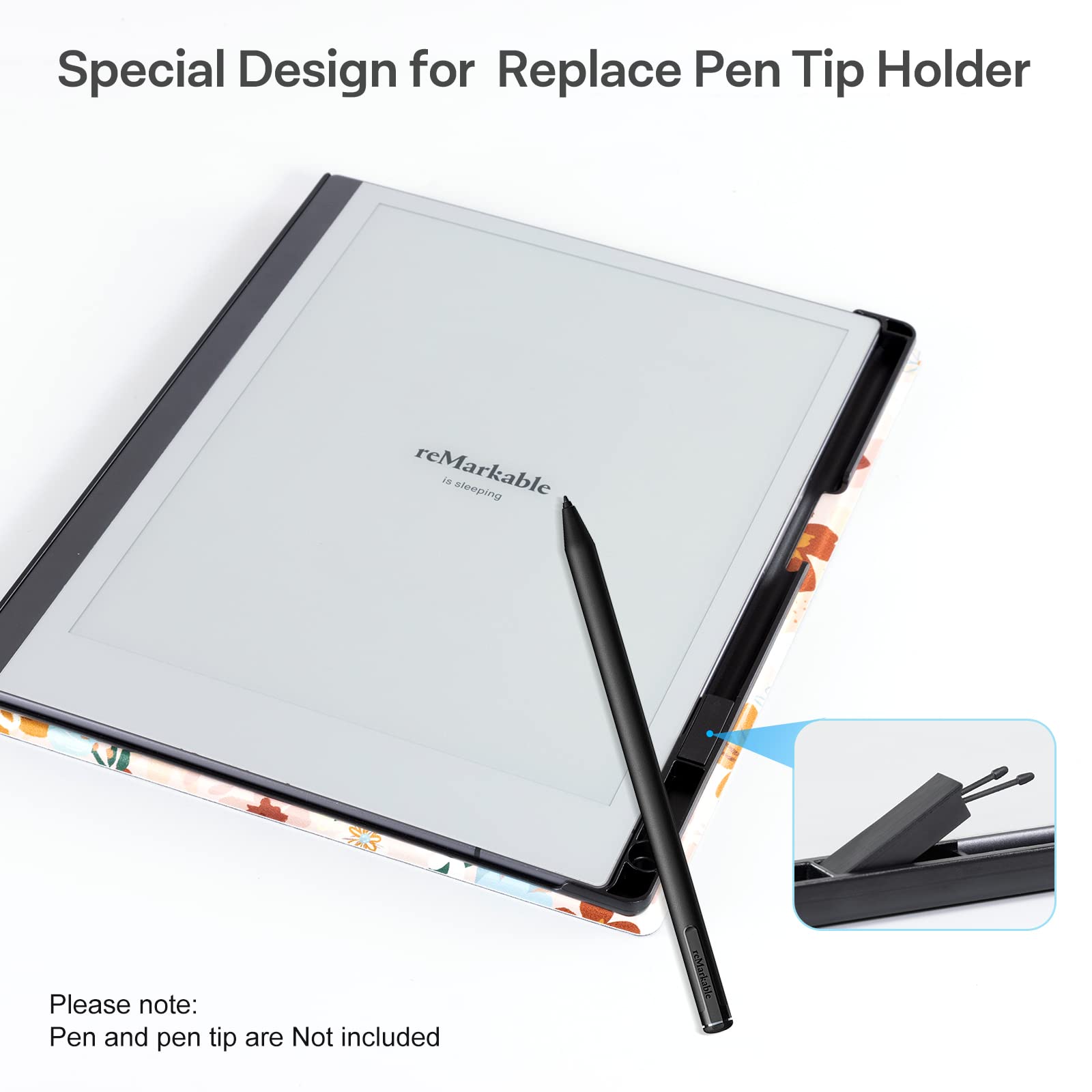 CoBak Case for Remarkable 2 Tablet - Lightweight and Hard Back Shell Protective Book Folio Cover with Built-in Pen Holder - Only for 10.3" 2020 Released (Flowers)