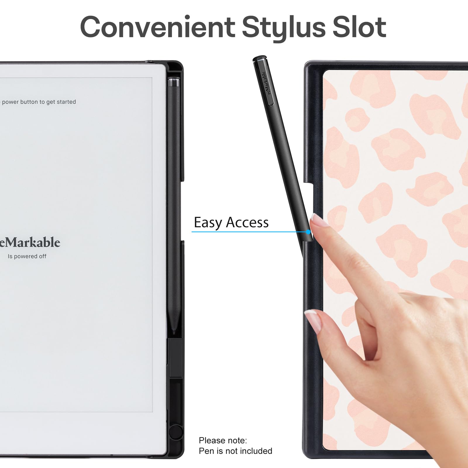 CoBak Case for Remarkable 2 Paper Tablet - Lightweight and Hard Back Shell Protective Book Folio Cover with Built-in Pen Holder - for 10.3" 2020 Released (Pink Leopard)