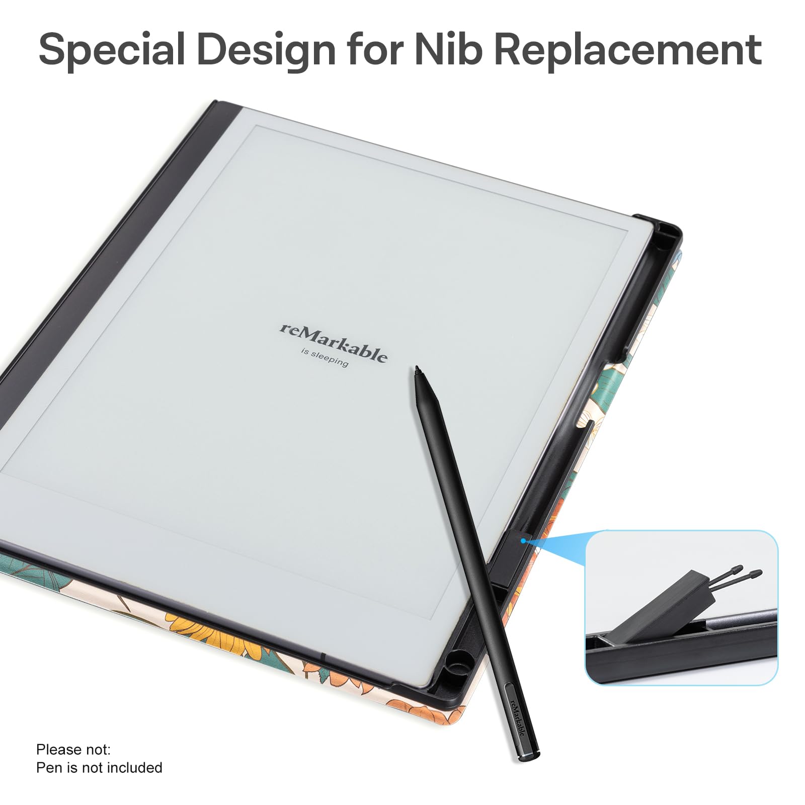 CoBak Case for Remarkable 2 Paper Tablet - Lightweight and Hard Back Shell Protective Book Folio Cover with Built-in Pen Holder - for 10.3" 2020 Released, Orange Flower
