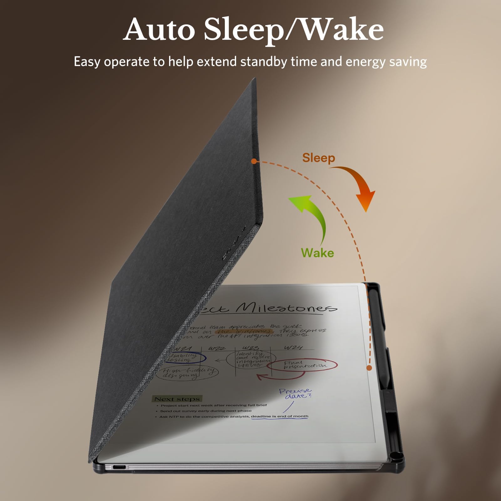 CoBak Case for Remarkable Paper Pro Color Tablet 11.8" 2024 Released- Smart Auto Sleep/Wake Folio Lightweight Protective Cover with Built-in Pen Holder and Nibs Holder (Black)