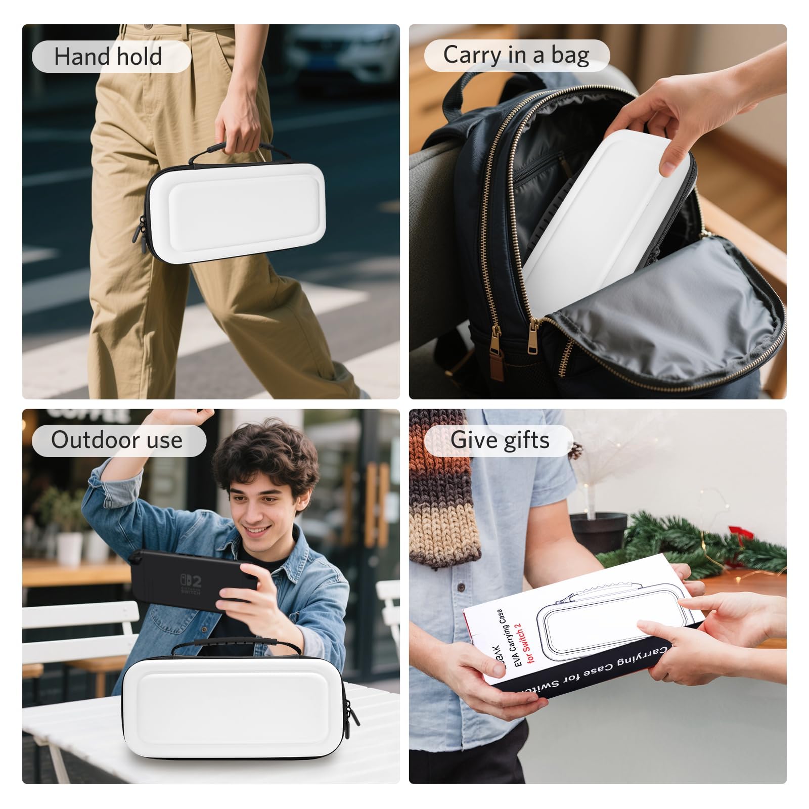 CoBak Large Capacity Carrying Case for Nintendo Switch 2 ( 2025 ) , Ultra Slim Premium EVA Travel Pouch with 24 Game Cartridges, Screen Protective Cover, Accessories Storage Bag, White