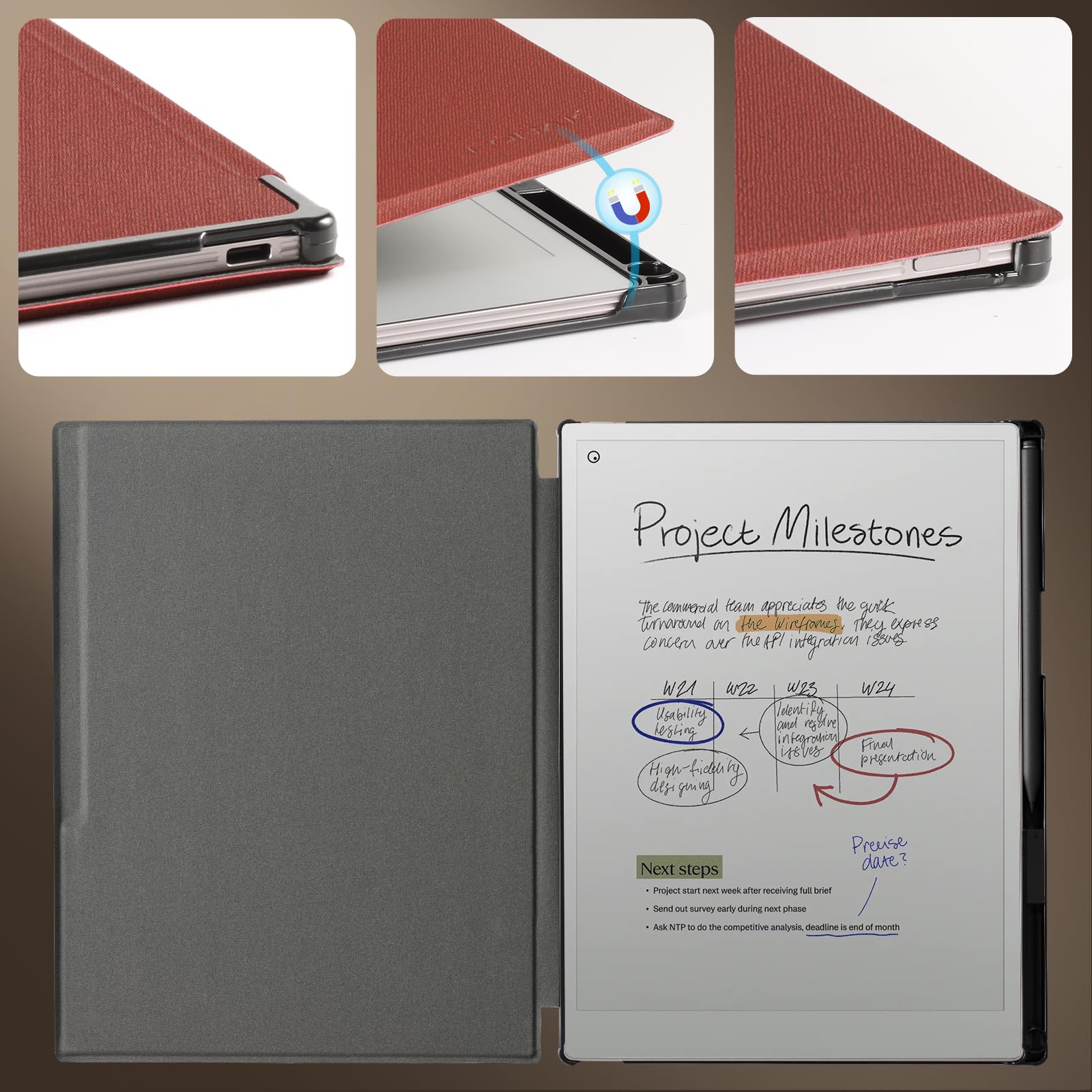 CoBak Case for Remarkable Paper Pro Color Tablet 11.8" 2024 Released- Smart Auto Sleep/Wake Folio Lightweight Protective Cover with Built-in Pen Holder and Nibs Holder (Wine Red)