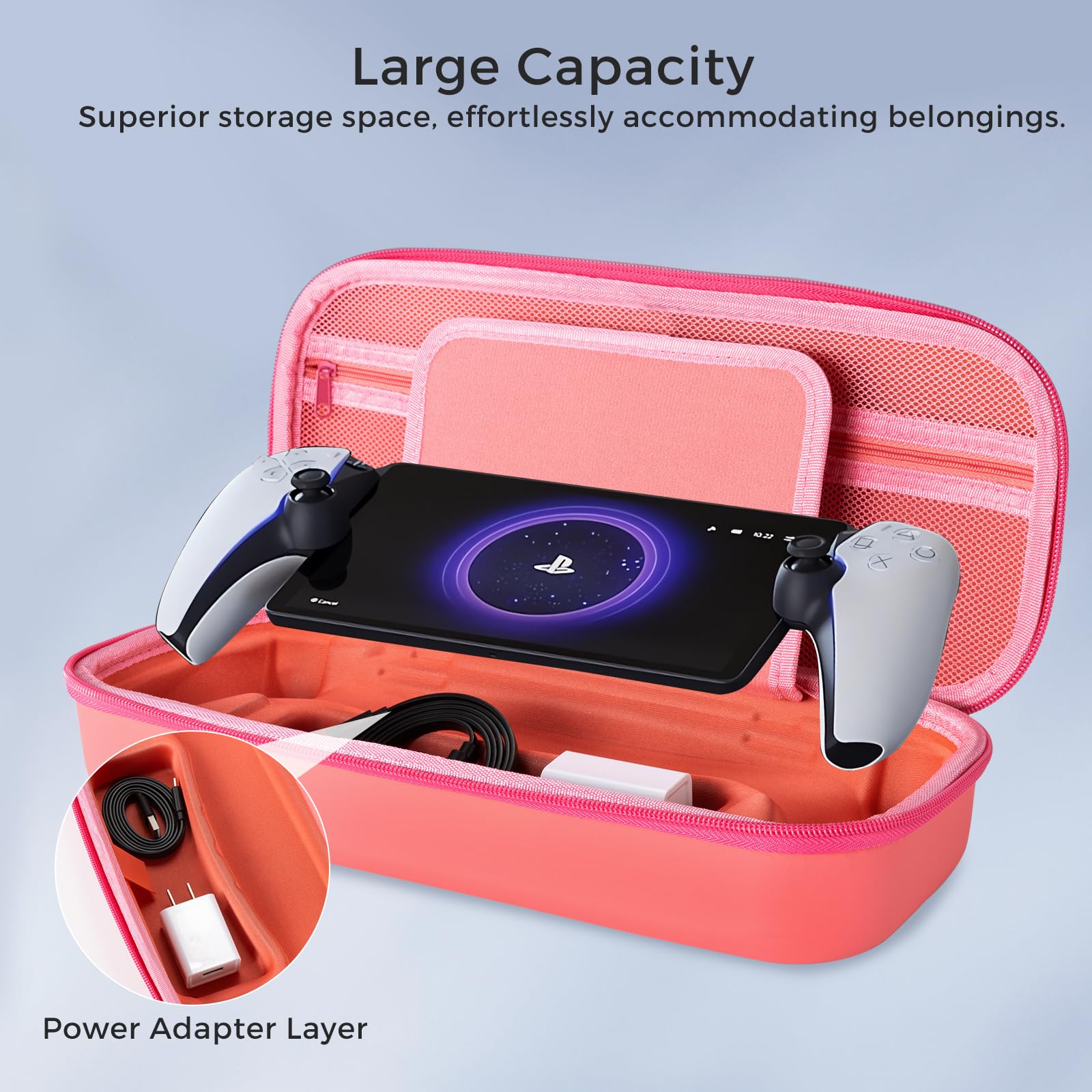 CoBak Hard Carrying Shell Case for PlayStation Portal Remote Player - with 2 Screen Protector, 1 Grip Case, 4 Thumb Grip Caps, Hard Outer Cover for PS5 Portal, Pink