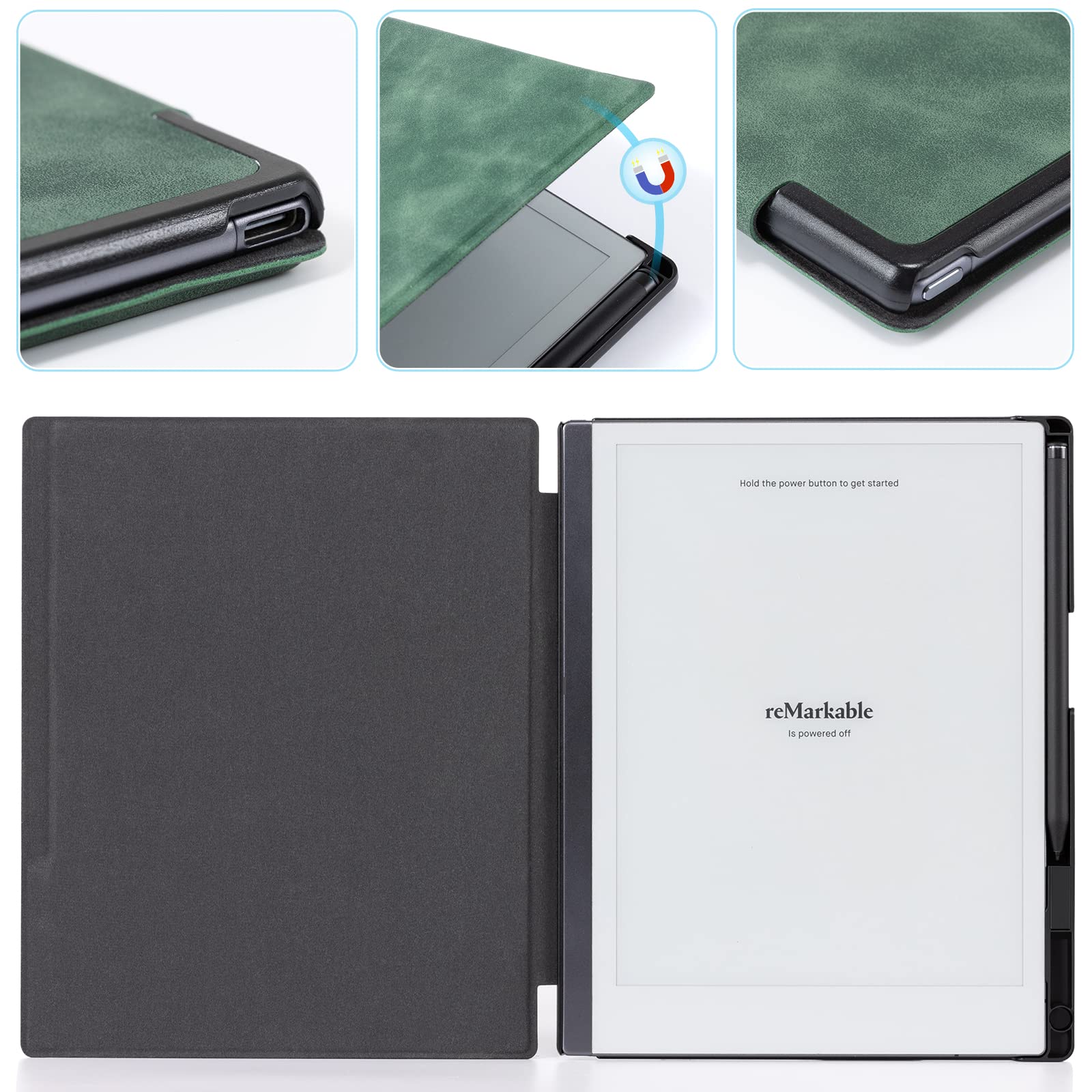 CoBak Case for Remarkable 2 Tablet - Lightweight and Hard Back Shell Protective Book Folio Cover with Built-in Pen Holder - Only for 10.3" 2020 Released (Emerald Green)