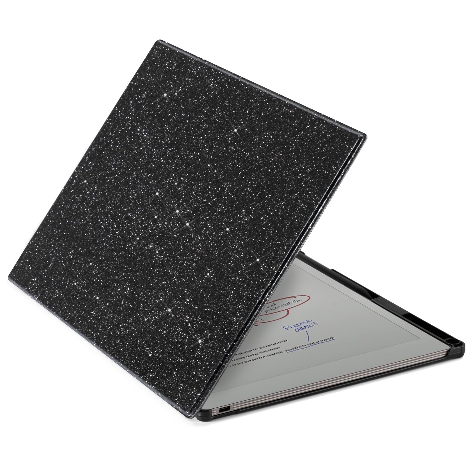 CoBak Case for Remarkable Paper Pro Color Tablet 11.8" 2024 Released- Smart Auto Sleep/Wake Folio Lightweight Protective Cover with Built-in Pen Holder and Nibs Holder (Black Glitter)