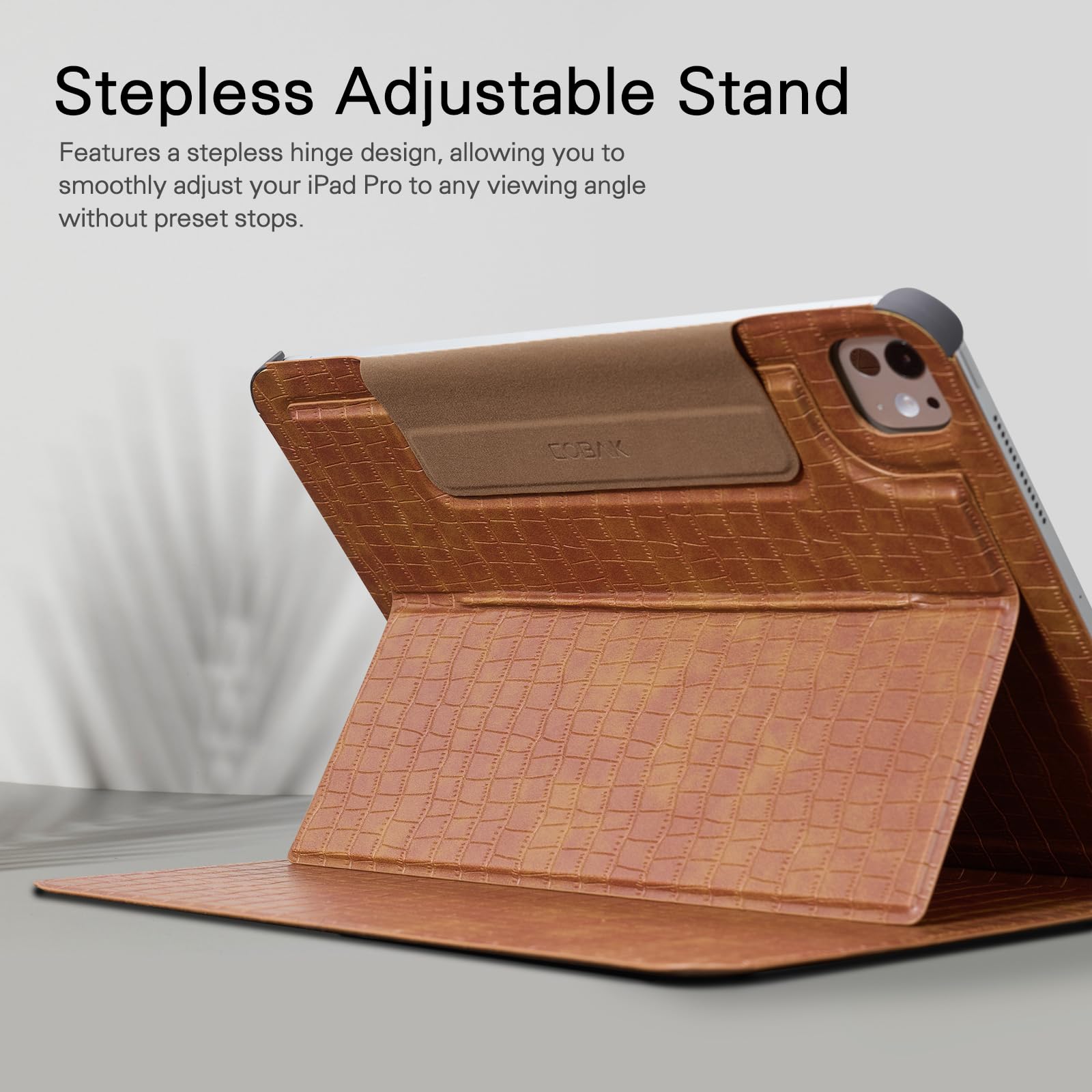 CoBak Magnetic Case with Stand for iPad Pro 11 Inch (M4) 2024, Multiple Viewing Angles, Smart Auto Sleep/Wake Cover with Corner Protection with Apple Pencil Holder Strap, Amber Croc