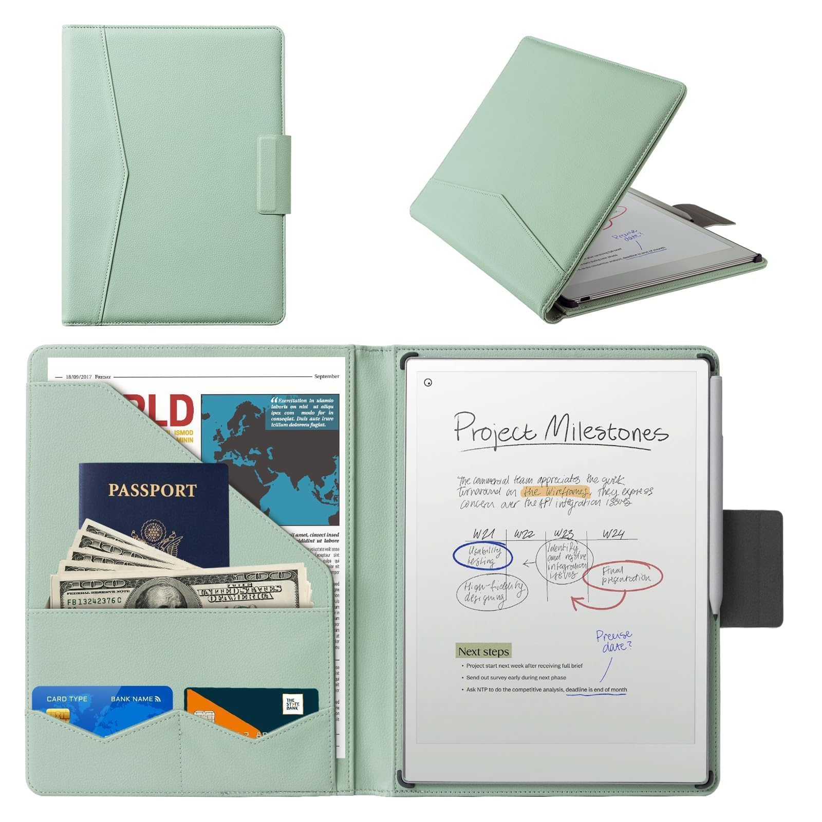 Cobak Premium PU Leather Case for Remarkable Paper Pro 11.8" (2024) – Slim Magnetic Back Cover with Auto Sleep/Wake, Folder Design, Magnetic Pen Holder Strap, Sage Green