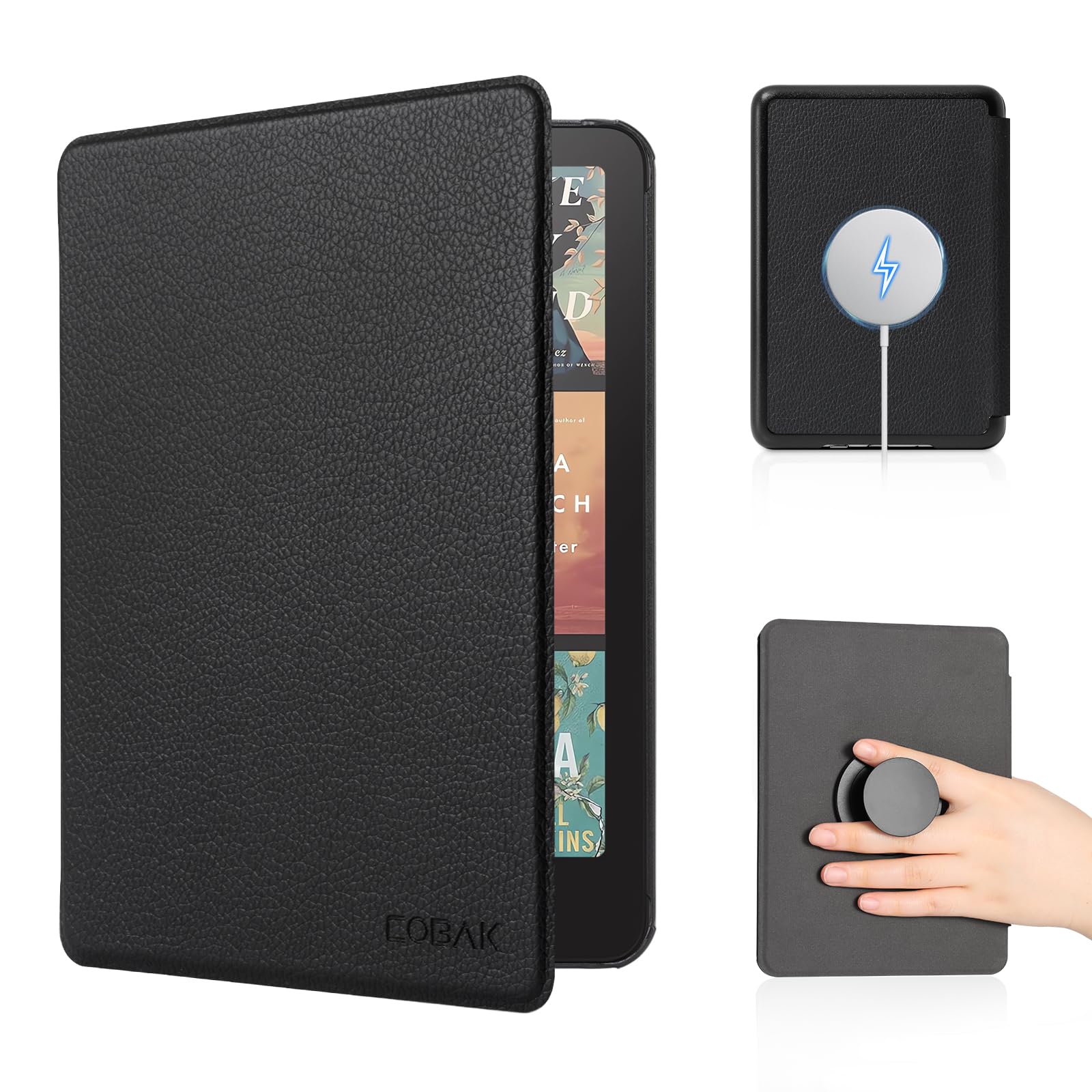 CoBak Case with Fold-Back Magnetic Cover for 7" Kindle Paperwhite 12th Gen 2024 and Kindle Colorsoft - for PopSockets Grip, Compatible with iPhone MagSafe and Anker Wireless Charging Pads, Auto Wake