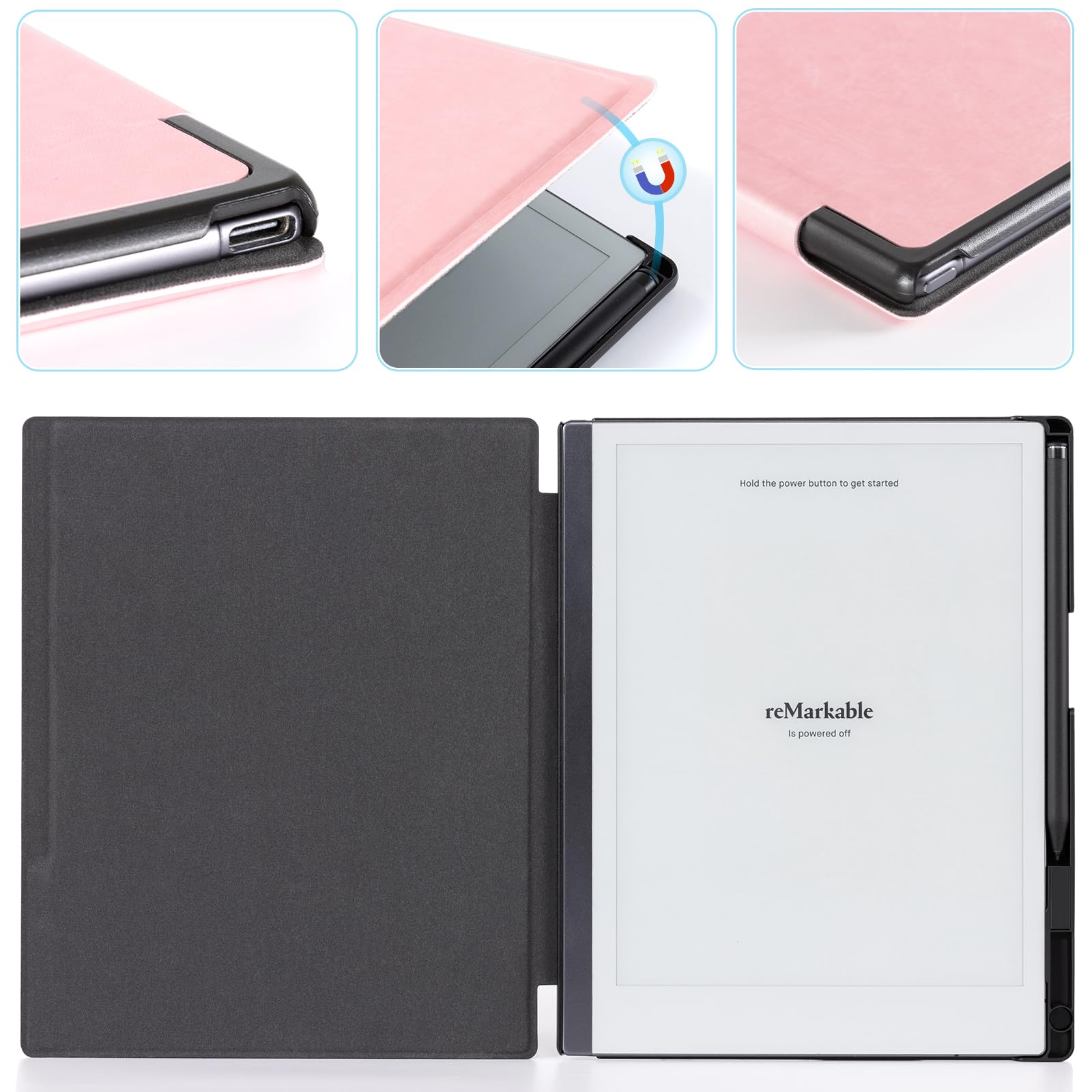 CoBak Case for Remarkable 2 Paper Tablet - Lightweight and Hard Back Shell Protective Book Folio Cover with Built-in Pen Holder - for 10.3" 2020 Released (Pink)