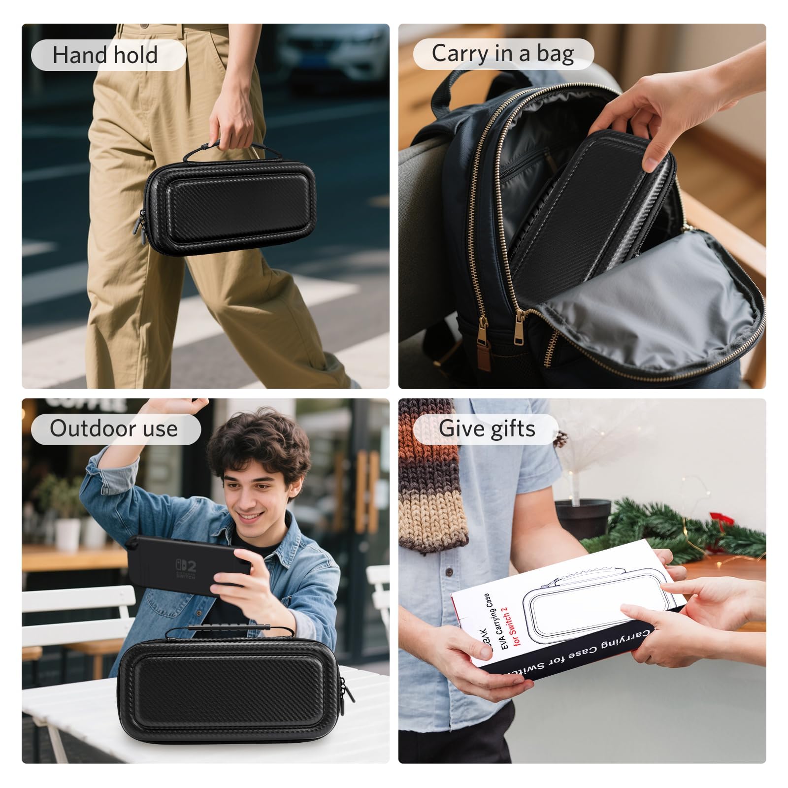 CoBak Large Capacity Carrying Case for Nintendo Switch 2 ( 2025 ) , Ultra Slim Premium EVA Travel Pouch with 24 Game Cartridges, Screen Protective Cover, Accessories Storage Bag, Fiber Black