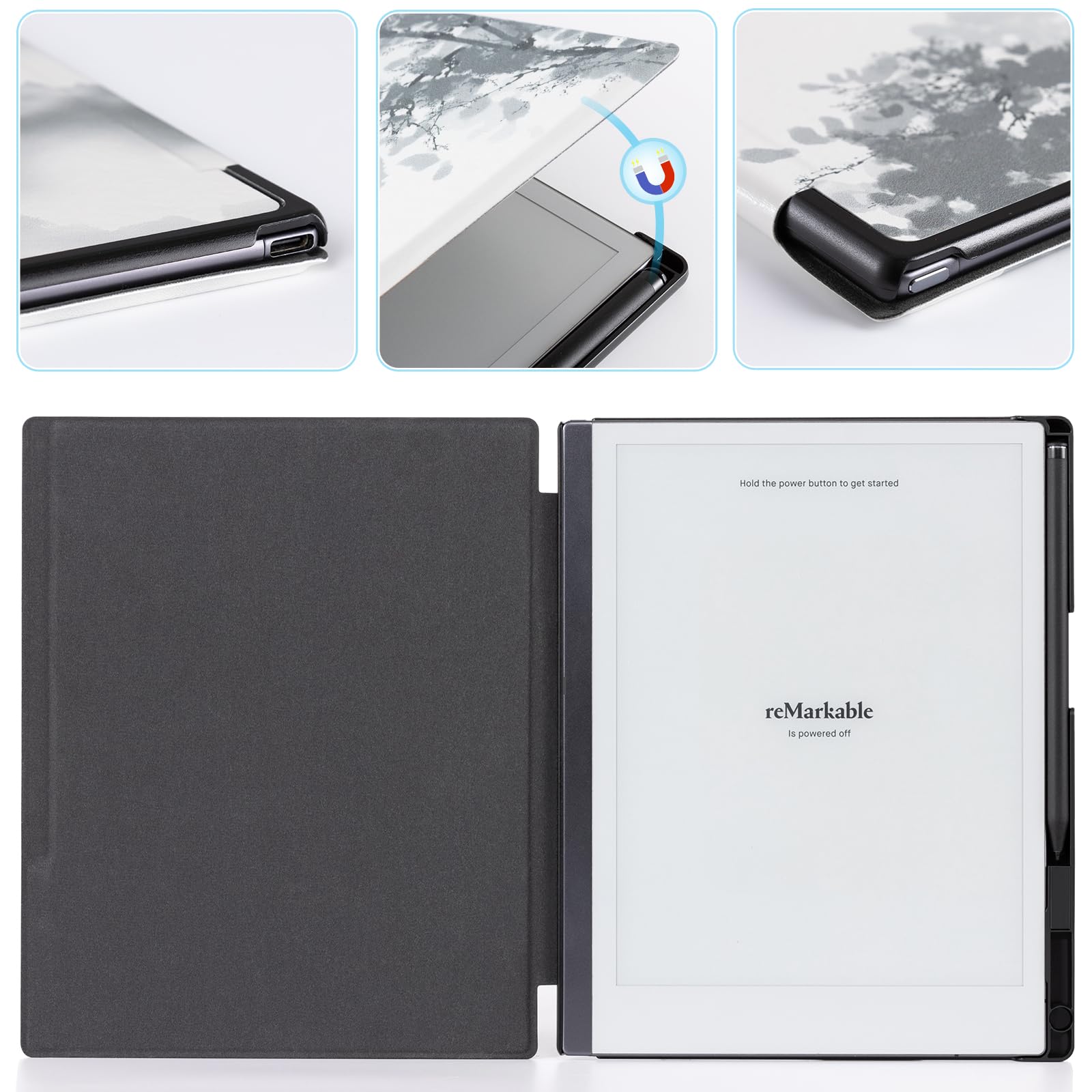 CoBak Case for Remarkable 2 Paper Tablet - Lightweight and Hard Back Shell Protective Book Folio Cover with Built-in Pen Holder - for 10.3" 2020 Released (Ink Painting)