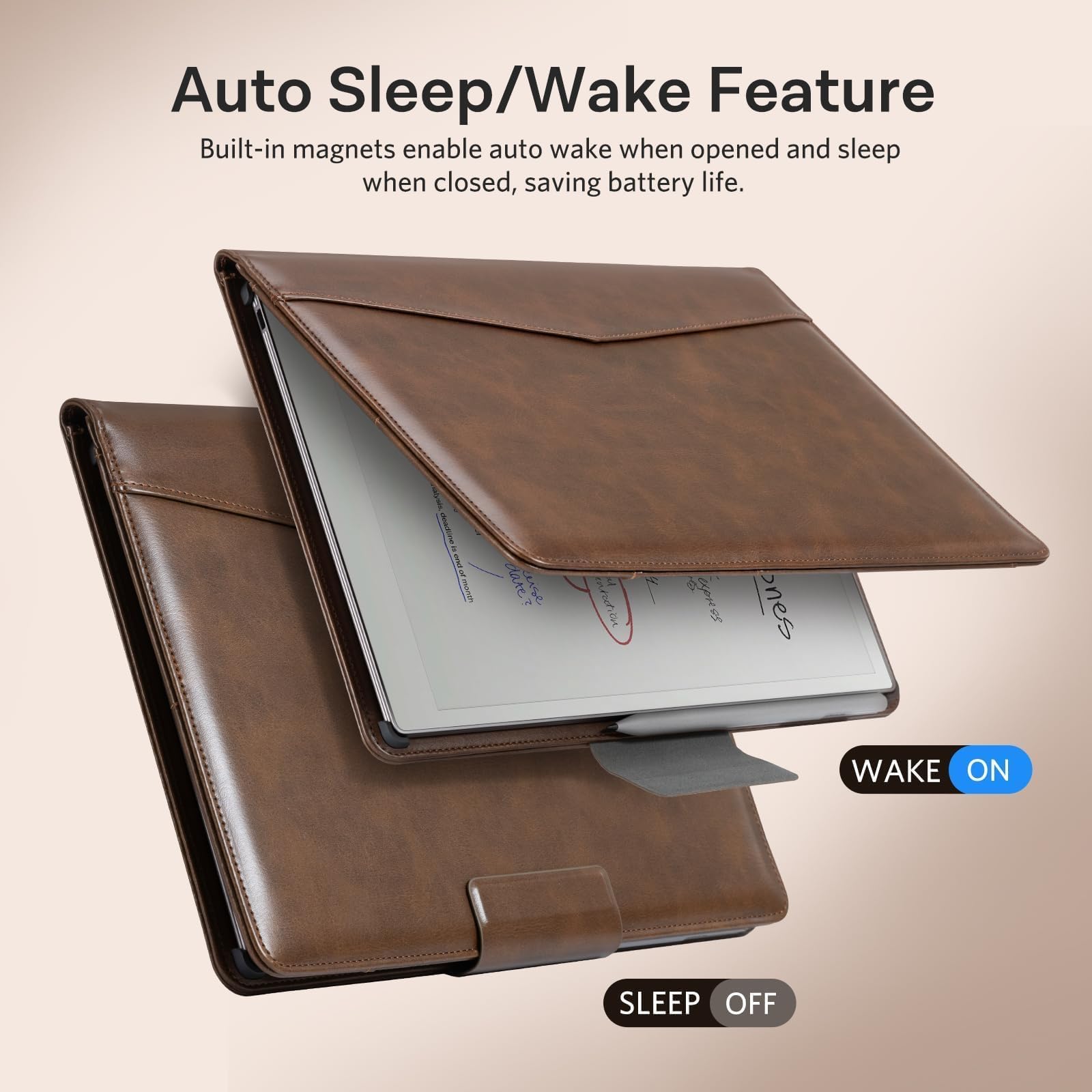CoBak Premium PU Leather Case for Remarkable Paper Pro 11.8" (2024) – Slim Magnetic Back Cover with Auto Sleep/Wake, Folder Design, Magnetic Pen Holder Strap, Brown Leather