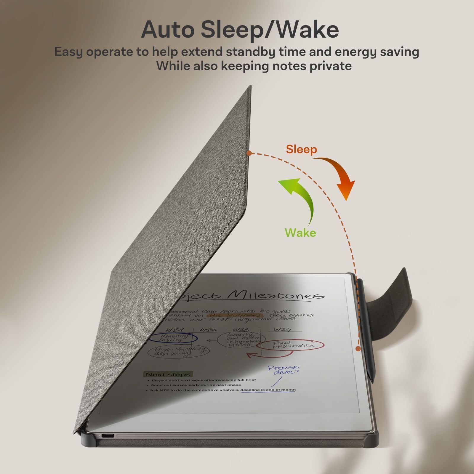 CoBak Premium Magnetic Case for 11.8" Remarkable Paper Pro 2024 Released, Smart Auto Sleep/Wake Book Folio Cover with Corner Protection and Pen Holder Strap, Gray
