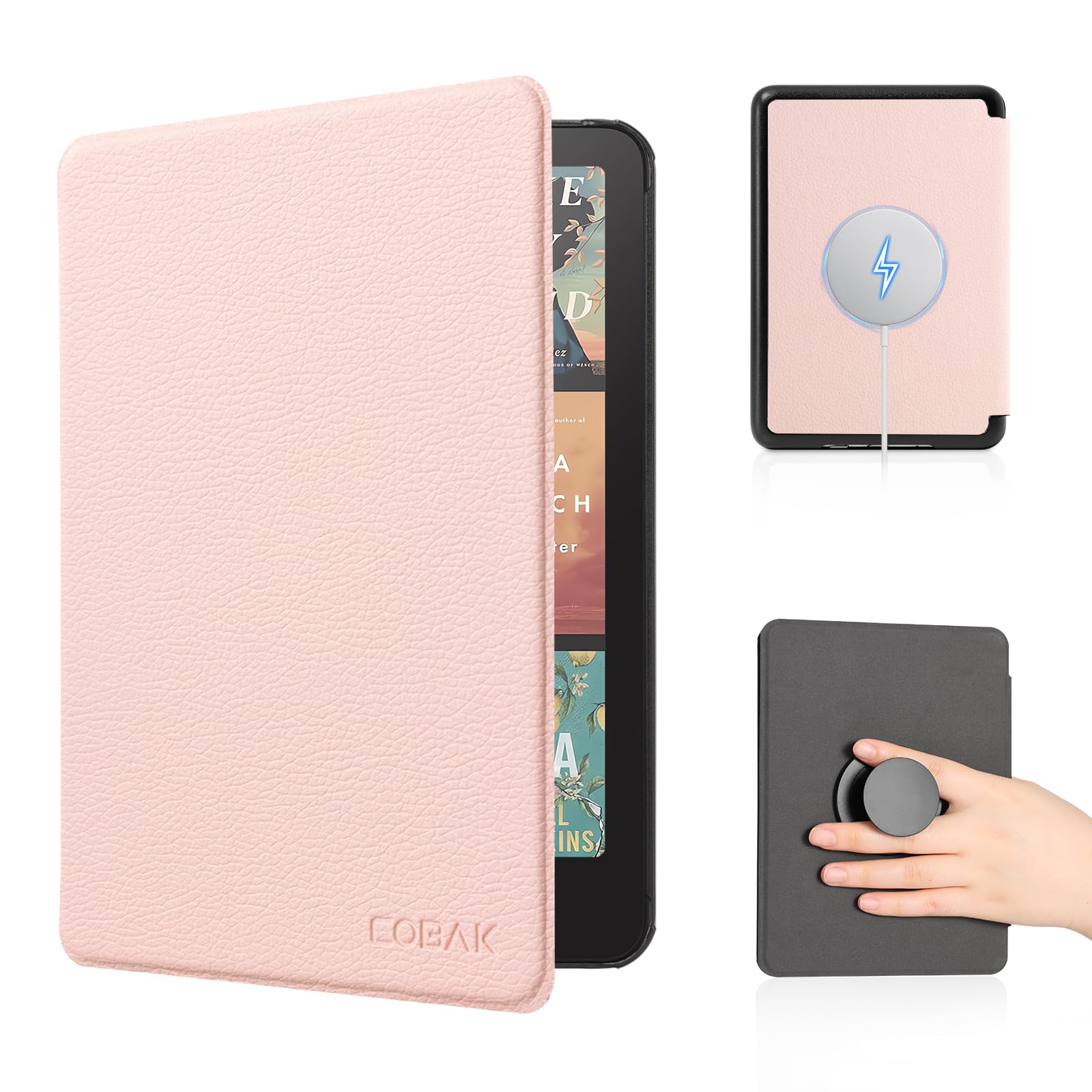 CoBak Case with Fold-Back Magnetic Cover for 7" Kindle Paperwhite 12th Gen 2024 and Kindle Colorsoft - for PopSockets Grip, Compatible with iPhone MagSafe and Anker Wireless Charging Pads, Auto Wake