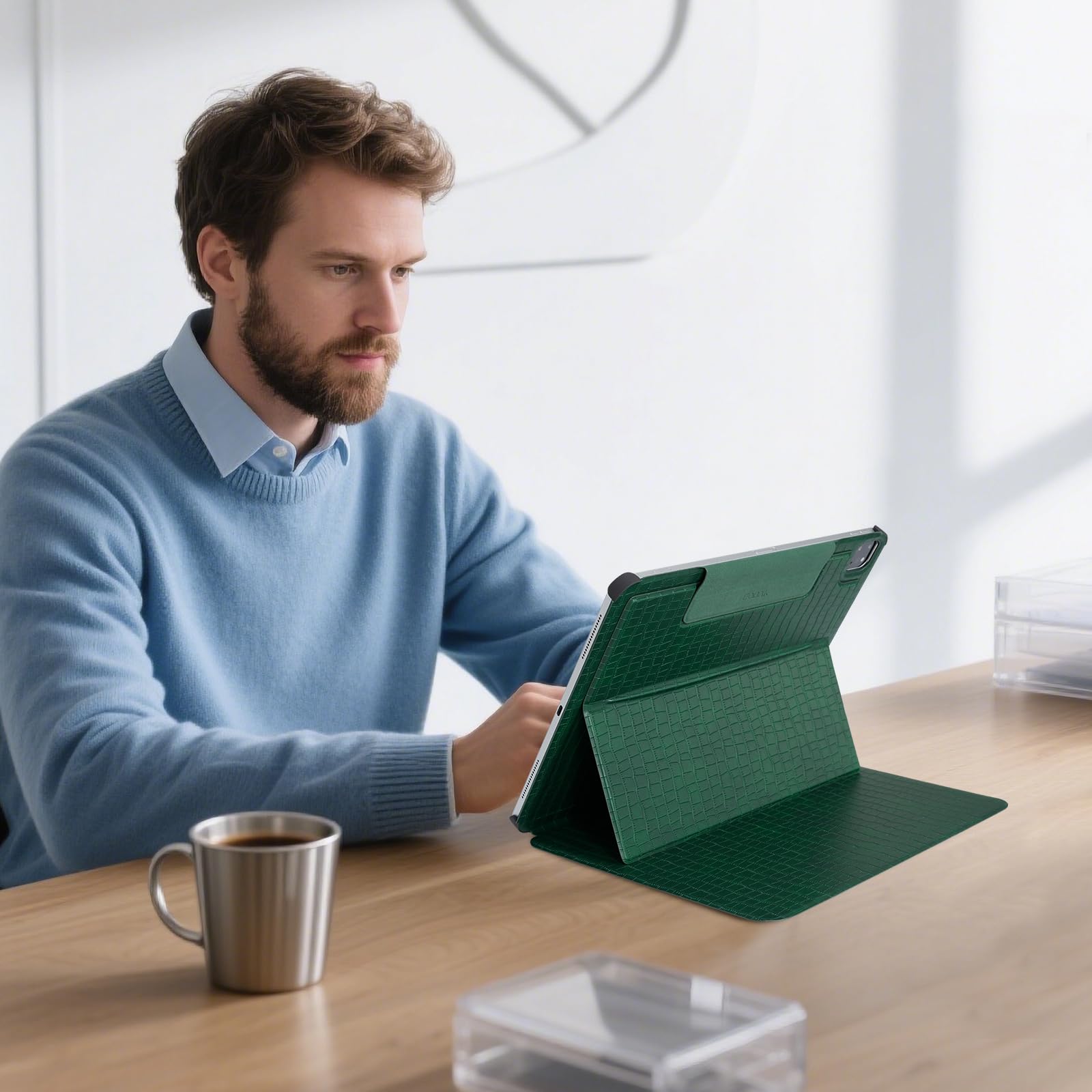 CoBak Magnetic Case with Stand for iPad Pro 11 Inch (M4) 2024, Multiple Viewing Angles, Smart Auto Sleep/Wake Cover with Corner Protection with Apple Pencil Holder Strap, Emerald Croc