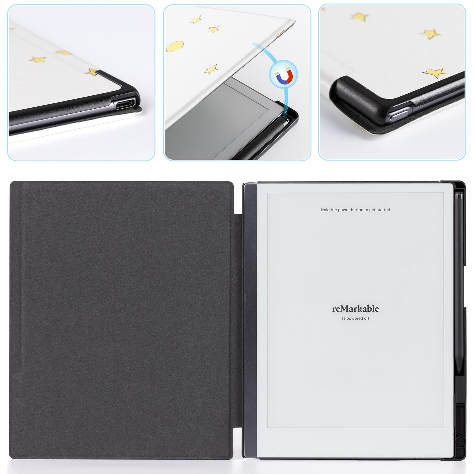 CoBak Case for Remarkable 2 Paper Tablet - Lightweight and Hard Back Shell Protective Book Folio Cover with Built-in Pen Holder - for 10.3" 2020 Released, Star
