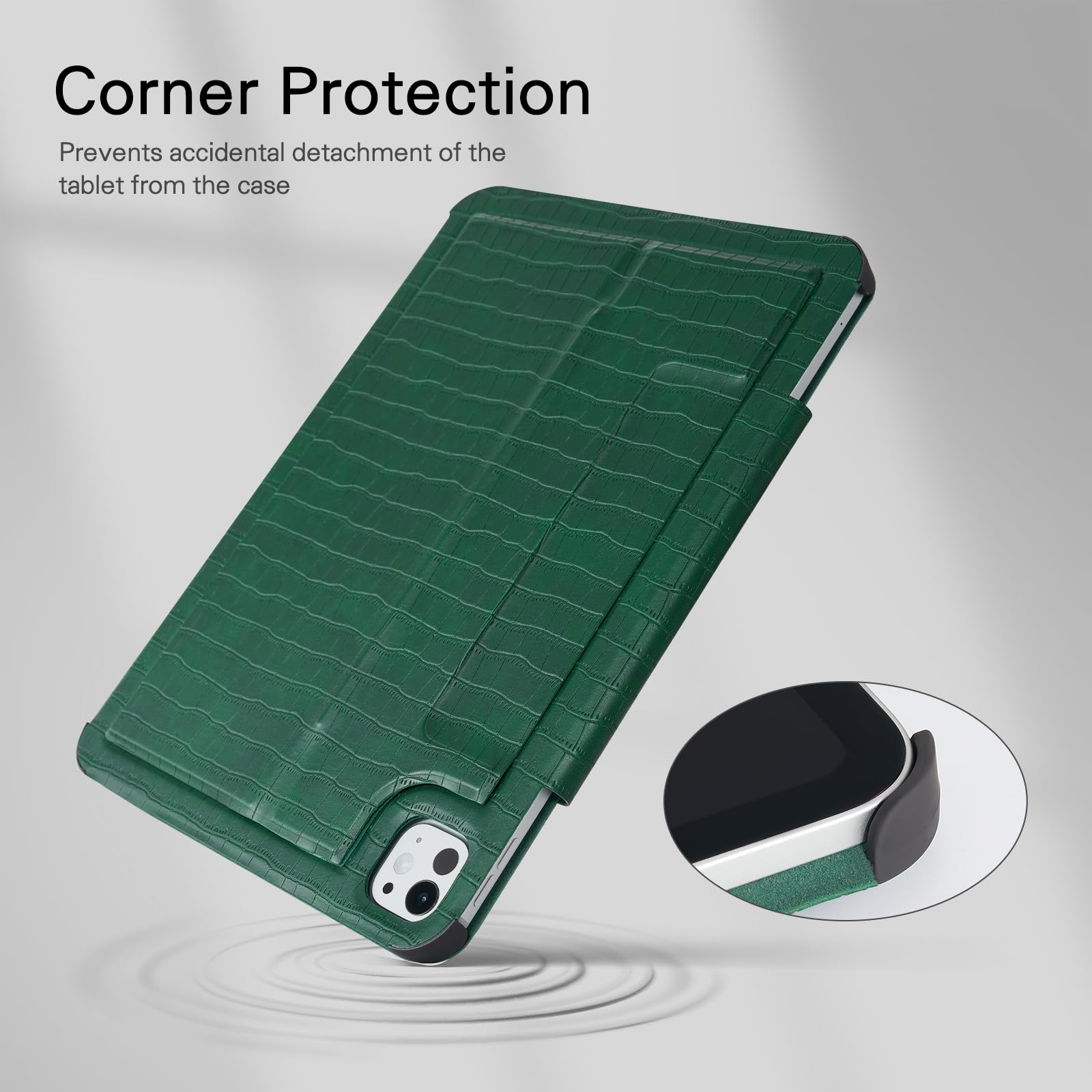 CoBak Magnetic Case with Stand for iPad Pro 11 Inch (M4) 2024, Multiple Viewing Angles, Smart Auto Sleep/Wake Cover with Corner Protection with Apple Pencil Holder Strap, Emerald Croc