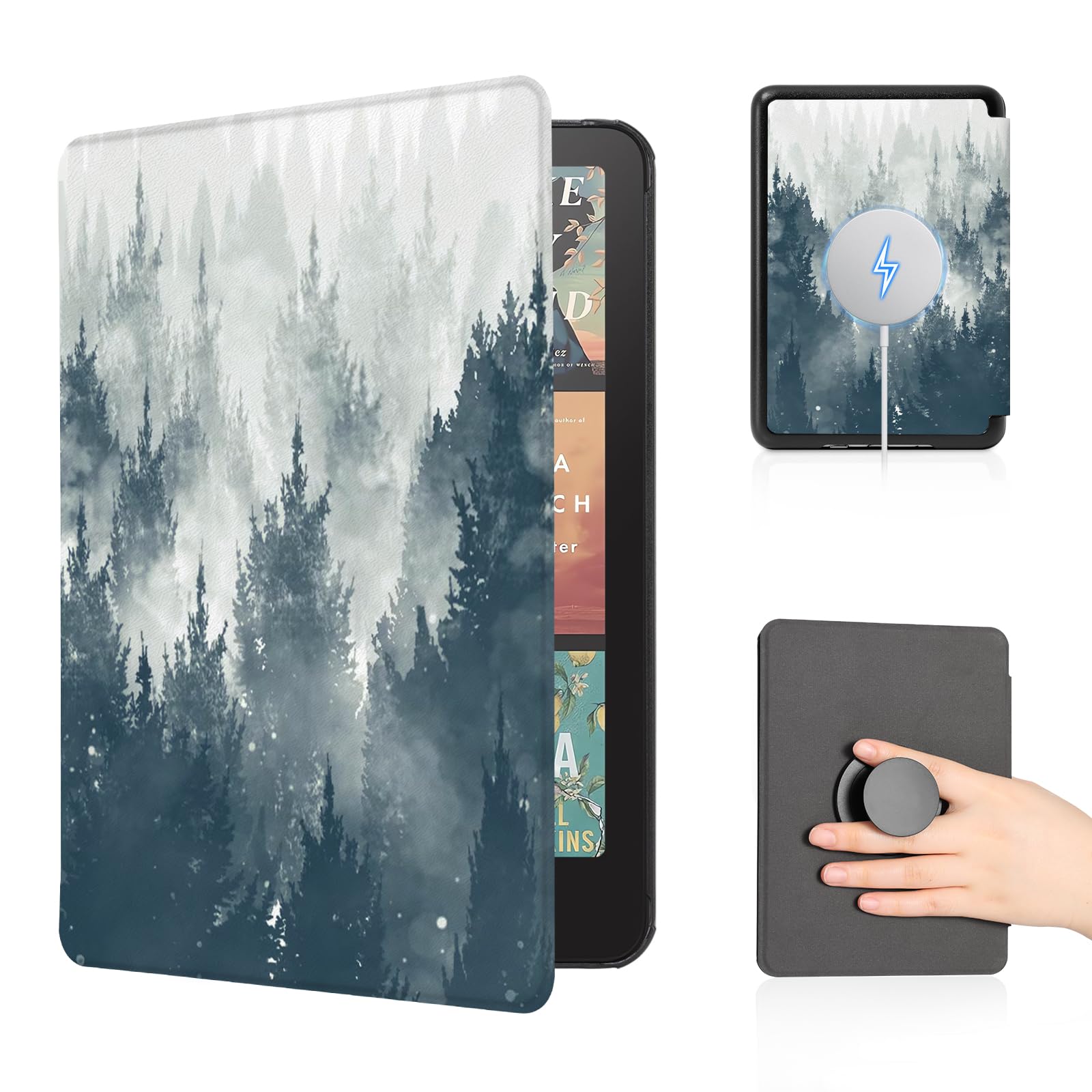 CoBak Case with Fold-Back Magnetic Cover for 7" Kindle Paperwhite 12th Gen 2024 and Kindle Colorsoft - for PopSockets Grip, Compatible with iPhone MagSafe and Anker Wireless Charging Pads, Auto Wake