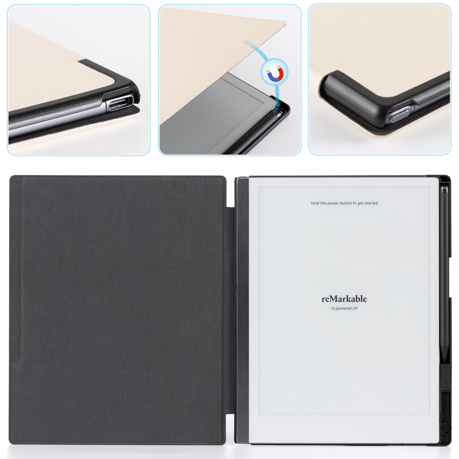 CoBak Case for Remarkable 2 Tablet - Lightweight and Hard Back Shell Protective Book Folio Cover with Built-in Pen Holder - Only for 10.3" 2020 Released (Cream Color)