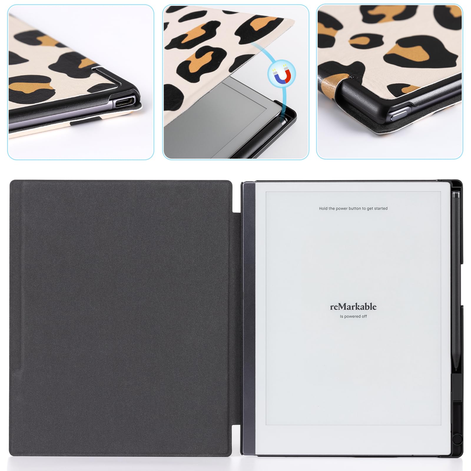 CoBak Case for Remarkable 2 Paper Tablet - Lightweight and Hard Back Shell Protective Book Folio Cover with Built-in Pen Holder - for 10.3" 2020 Released (Leopard)