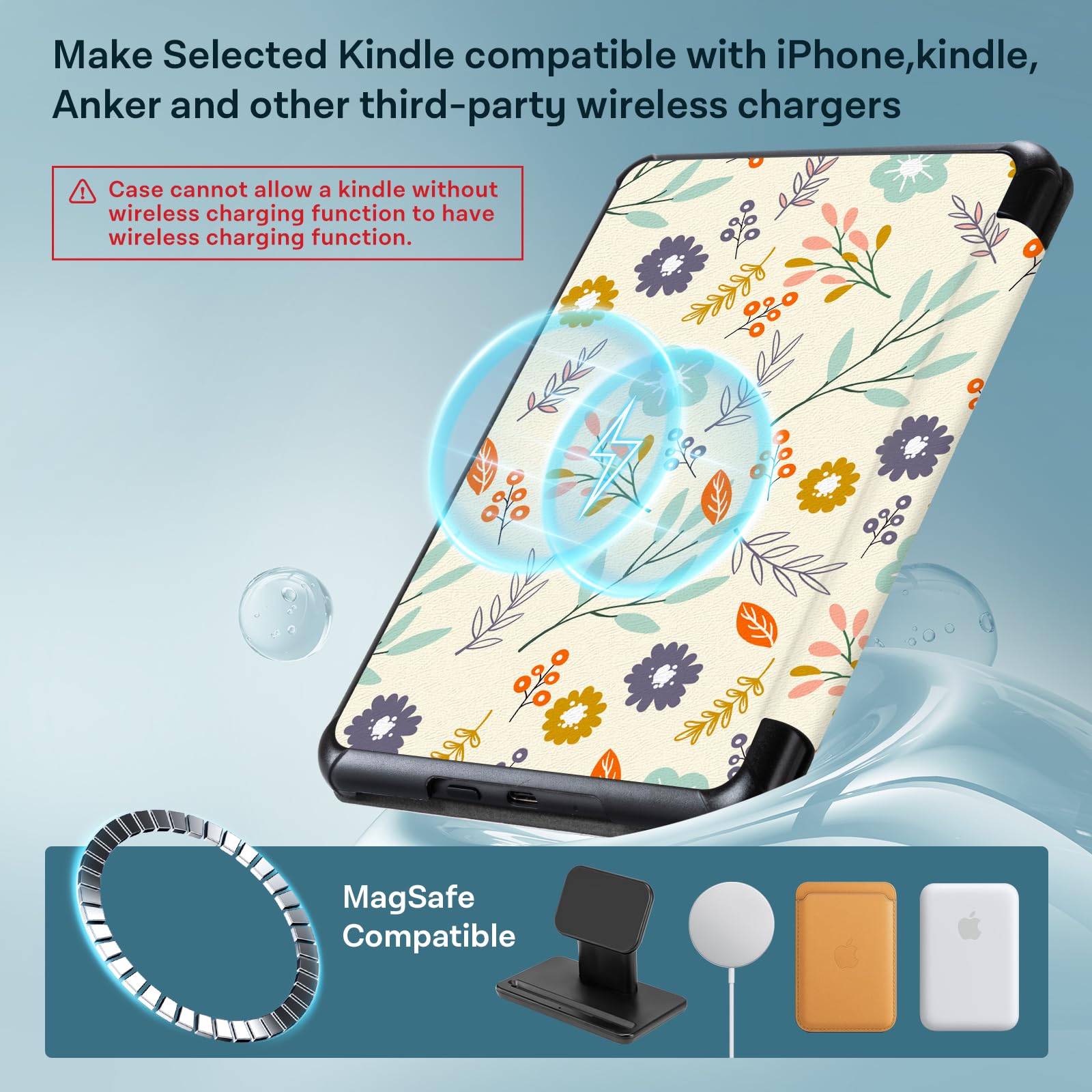 CoBak Lightweight Stand Case for 7" Kindle Paperwhite 12th Gen 2024 and Kindle Colorsoft with Right Hand Strap - Compatible with iPhone MagSafe, for Samsung/Belkin/Anker Wireless Charging Pads