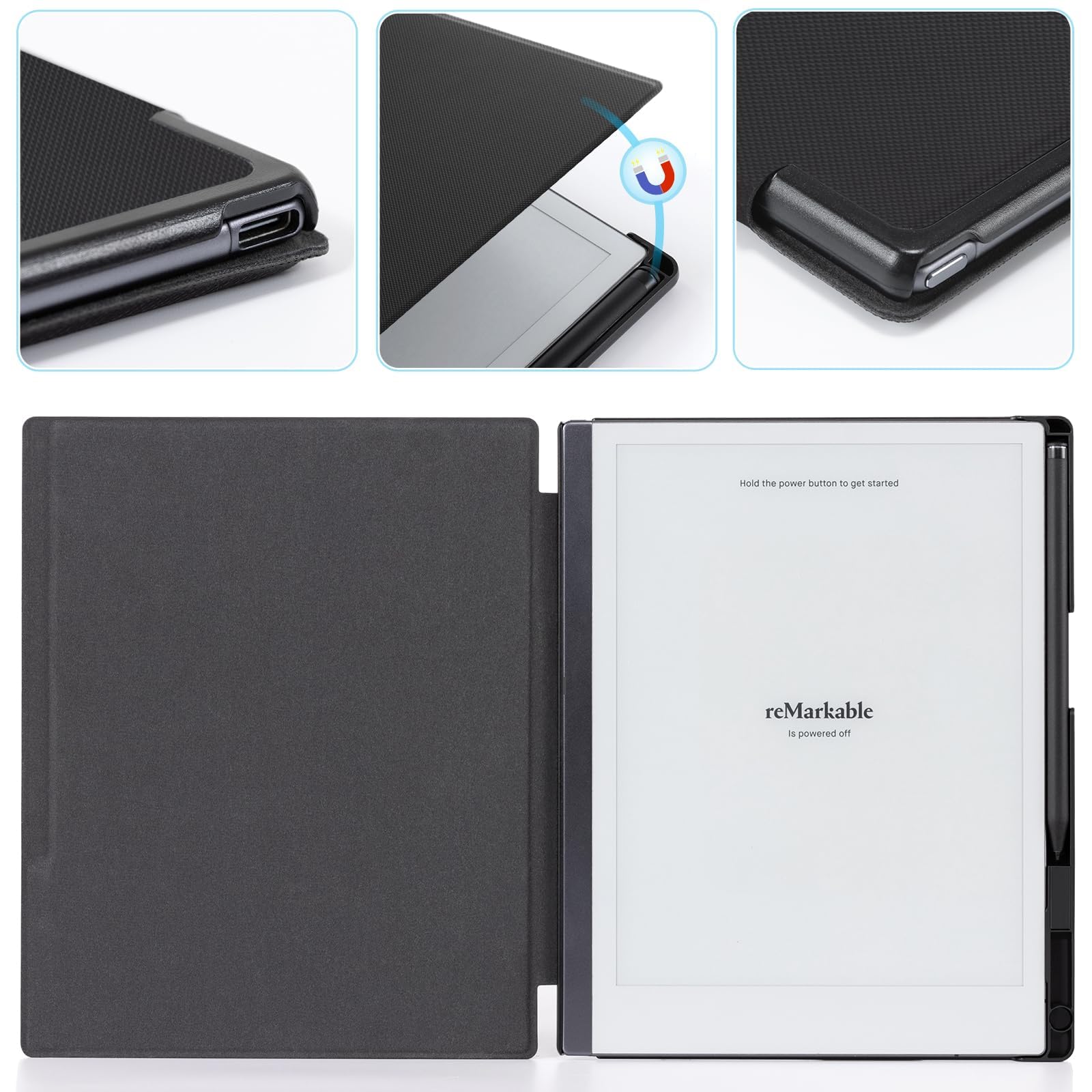 CoBak Case for Remarkable 2 Tablet - Lightweight and Hard Back Shell Protective Book Folio Cover with Built-in Pen Holder - Only for 10.3" 2020 Released (Black Checkered)