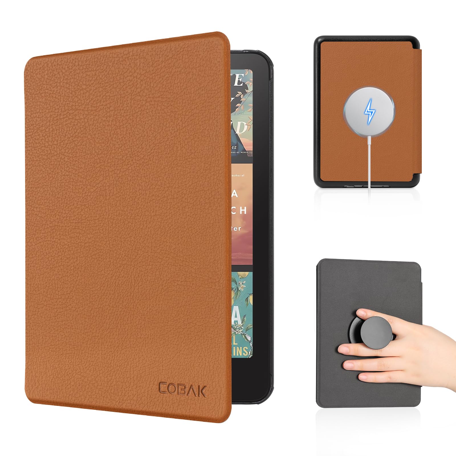 CoBak Case with Fold-Back Magnetic Cover for 7" Kindle Paperwhite 12th Gen 2024 and Kindle Colorsoft - for PopSockets Grip, Compatible with iPhone MagSafe and Anker Wireless Charging Pads, Auto Wake