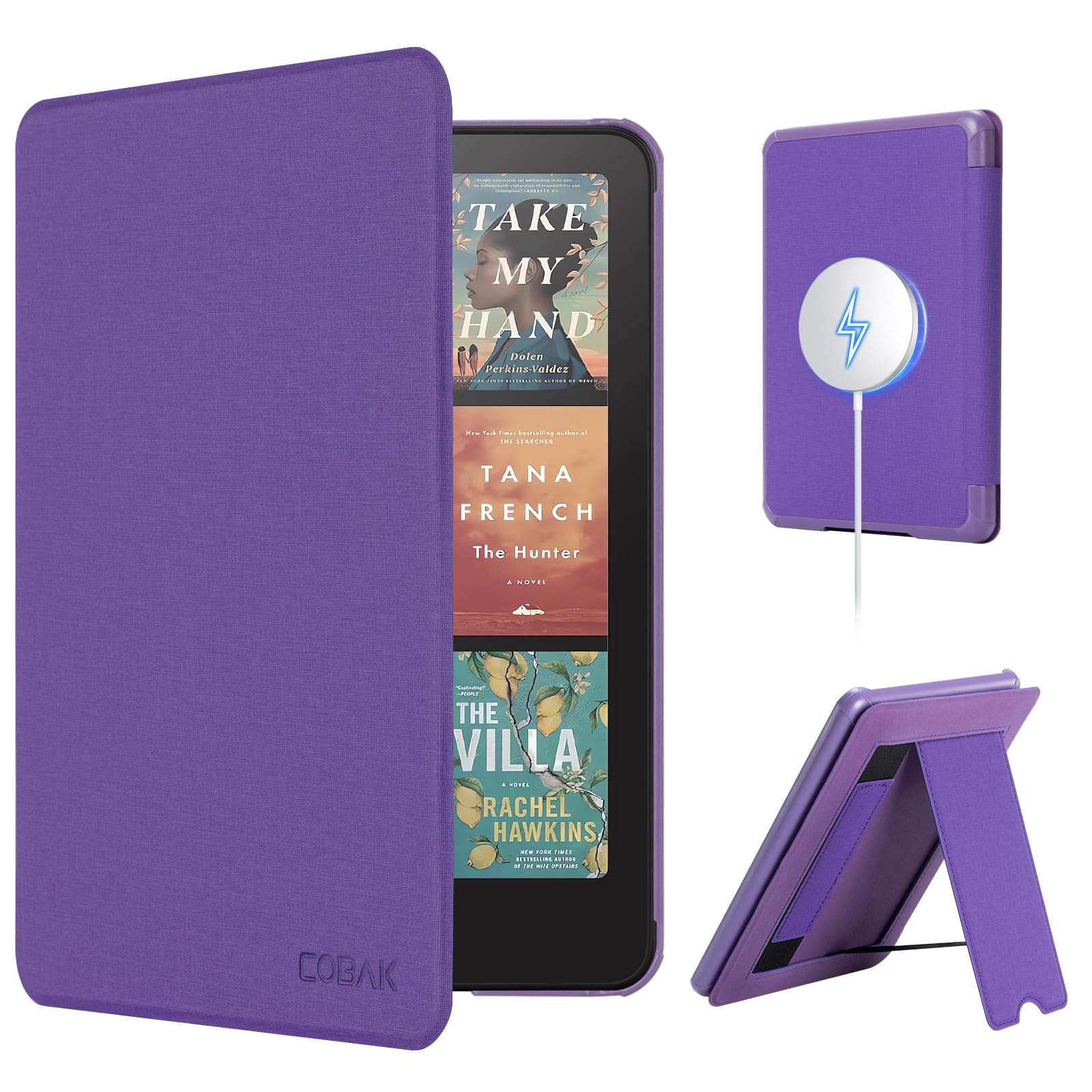 CoBak Lightweight Stand Case for 7" Kindle Paperwhite 12th Gen 2024 and Kindle Colorsoft with Right Hand Strap - Compatible with iPhone MagSafe, for Samsung/Belkin/Anker Wireless Charging Pads