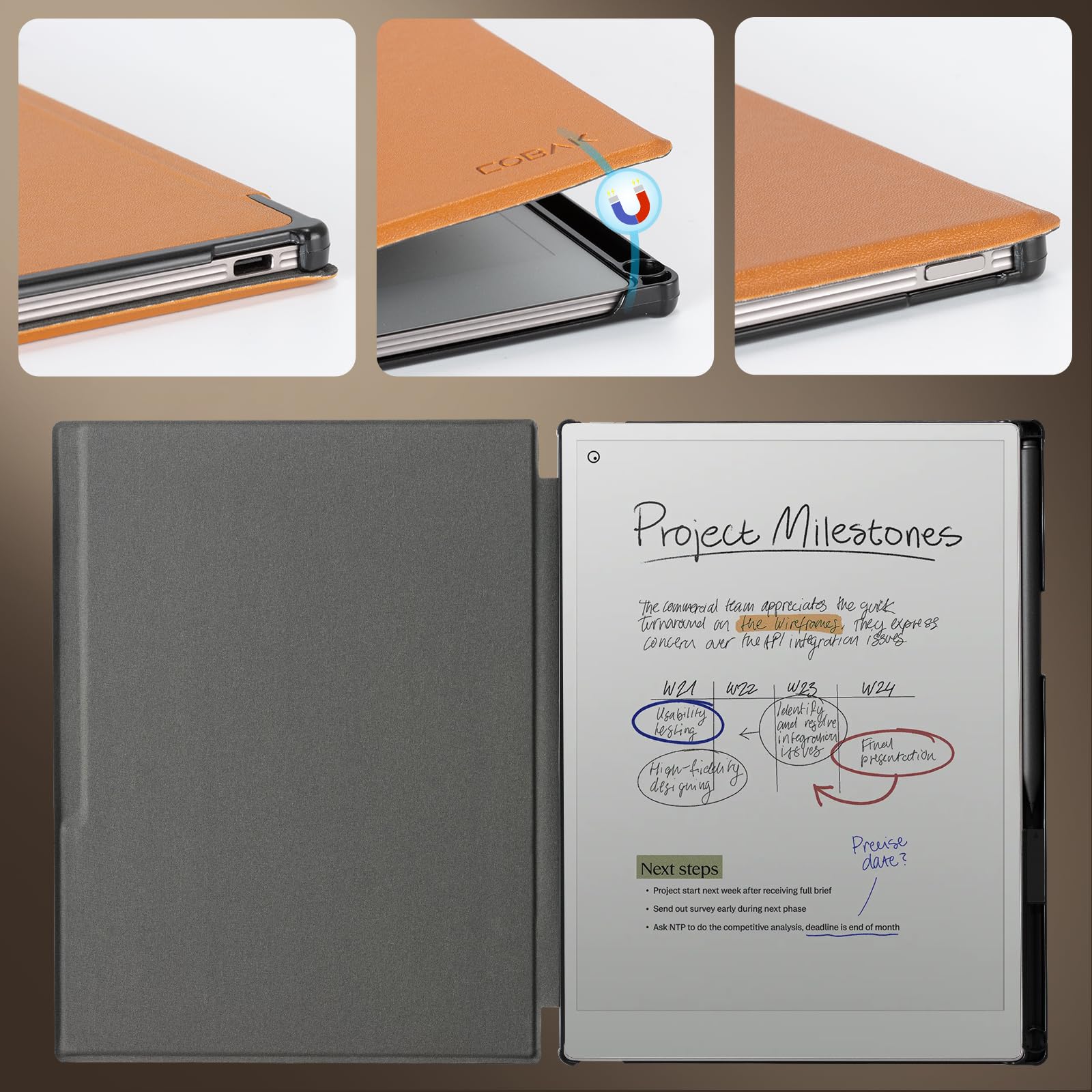 CoBak Case for 11.8" Remarkable Paper Pro Color Tablet 2024 Released- Smart Auto Sleep/Wake Folio Lightweight Protective Cover with Built-in Pen Holder and Nibs Holder (Earth Tone)