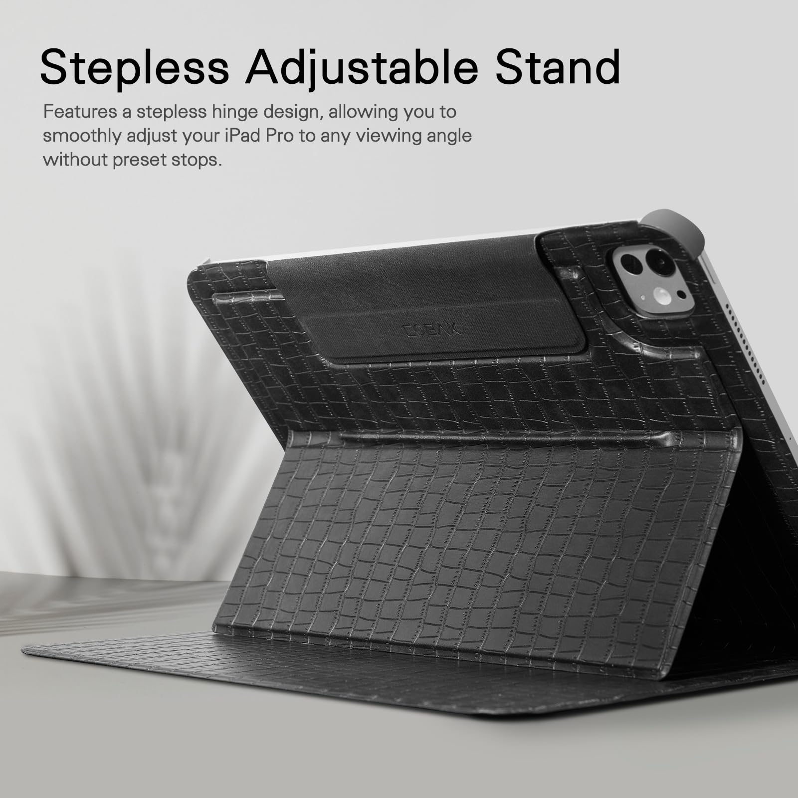 CoBak Magnetic Case with Stand for iPad Pro 11 Inch (M4) 2024, Multiple Viewing Angles, Smart Auto Sleep/Wake Cover with Corner Protection with Apple Pencil Holder Strap, Onyx Croc