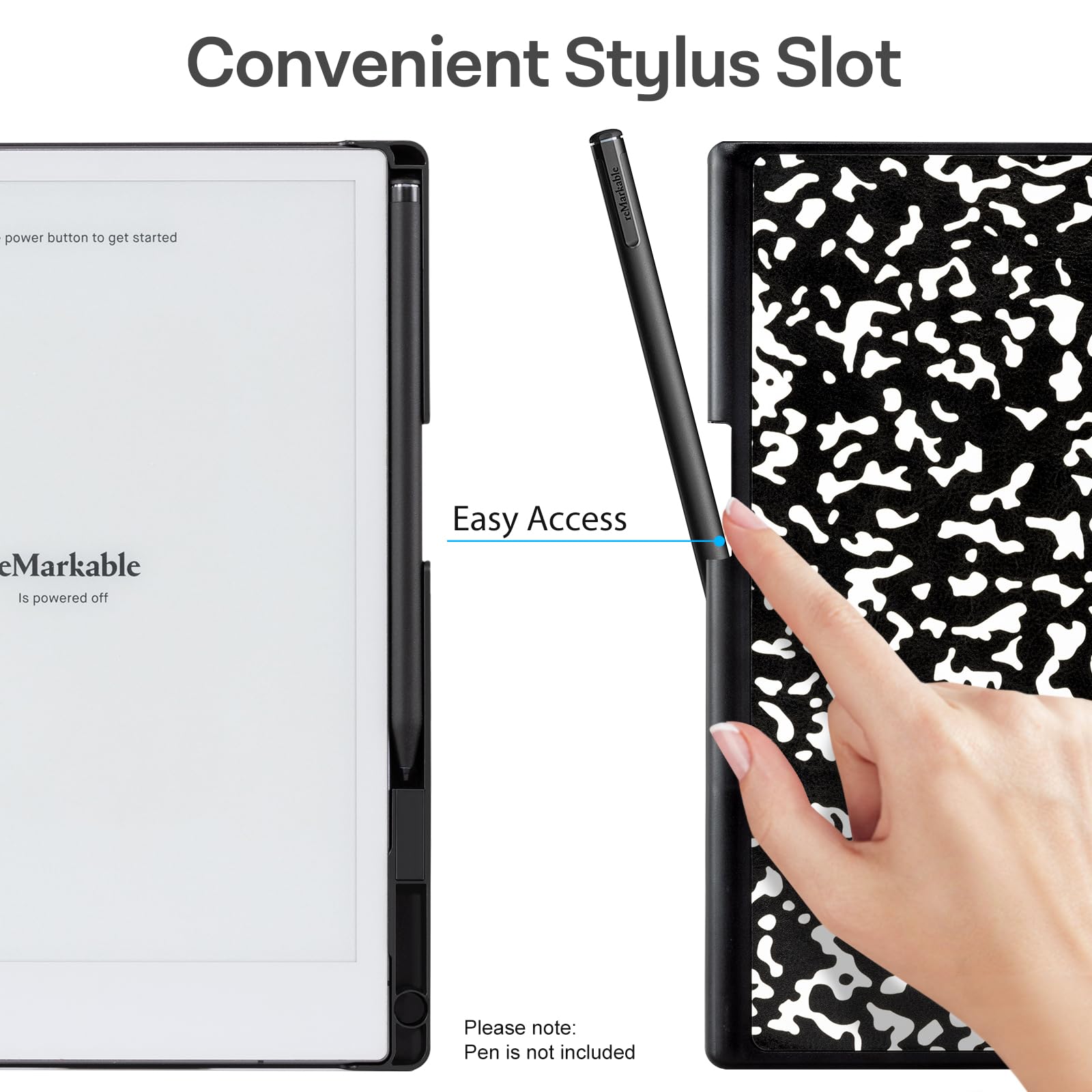 CoBak Case for Remarkable 2 Paper Tablet - Lightweight and Protective Book Folio Cover with Built-in Pen Holder - for 10.3" 2020 Released, Black Notebook