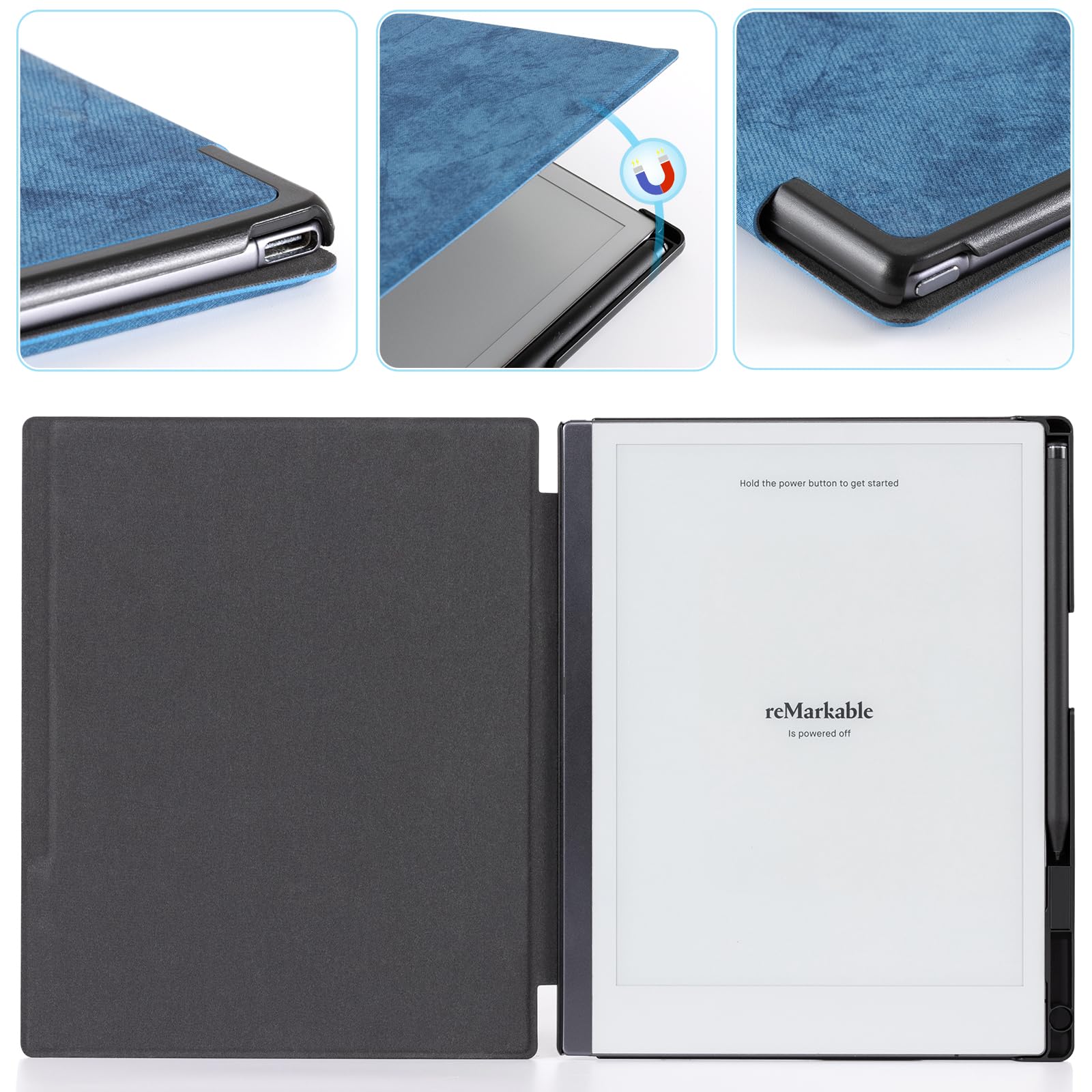 CoBak Case for Remarkable 2 Tablet - Lightweight and Hard Back Shell Protective Book Folio Cover with Built-in Pen Holder - Only for 10.3" 2020 Released (Blue)