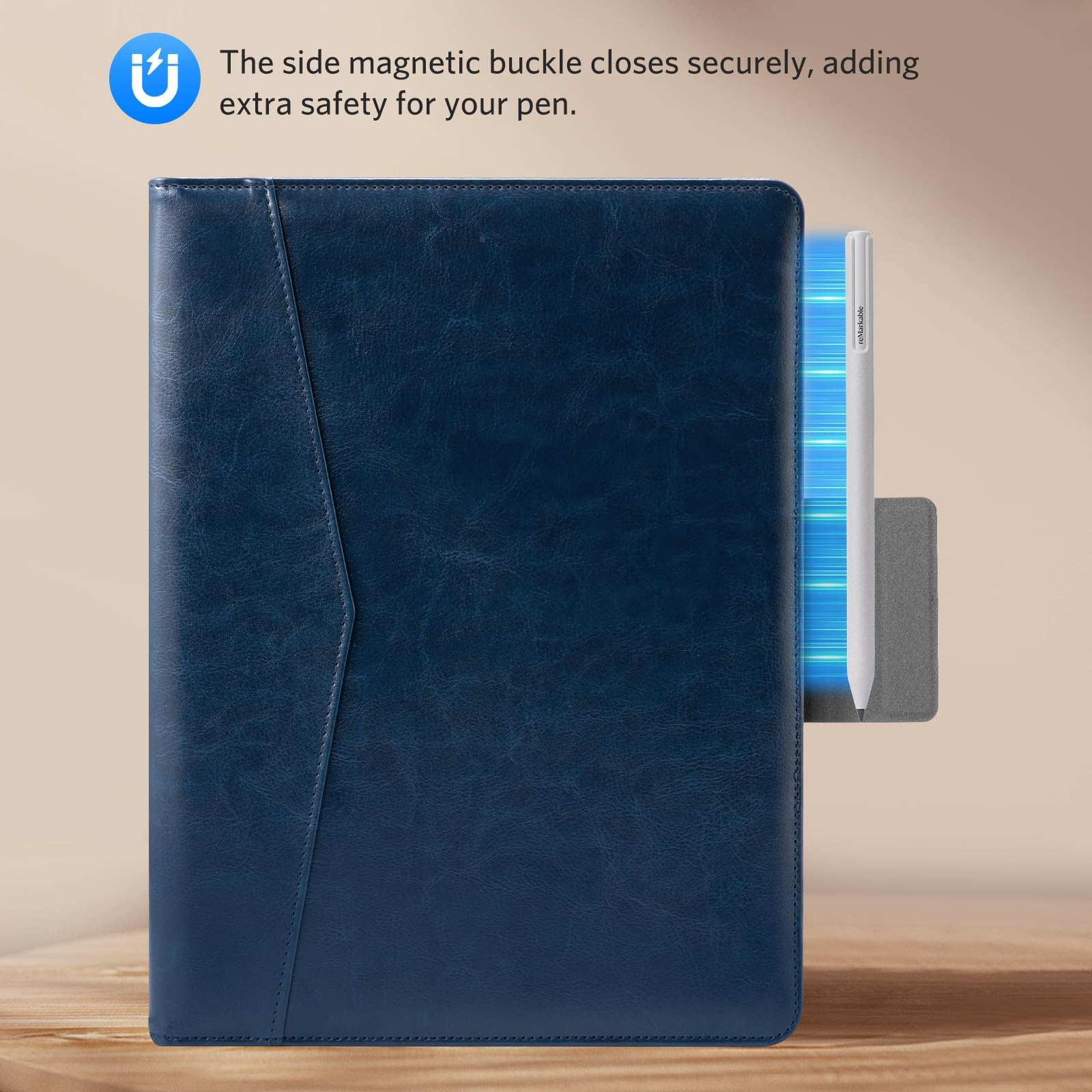 CoBak Premium PU Leather Case for Remarkable Paper Pro 11.8" (2024) – Slim Magnetic Back Cover with Auto Sleep/Wake, Folder Design, Magnetic Pen Holder Strap, Navy Blue
