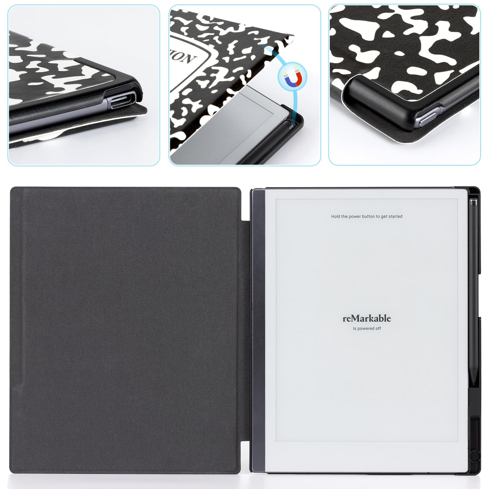 CoBak Case for Remarkable 2 Paper Tablet - Lightweight and Protective Book Folio Cover with Built-in Pen Holder - for 10.3" 2020 Released, Black Notebook