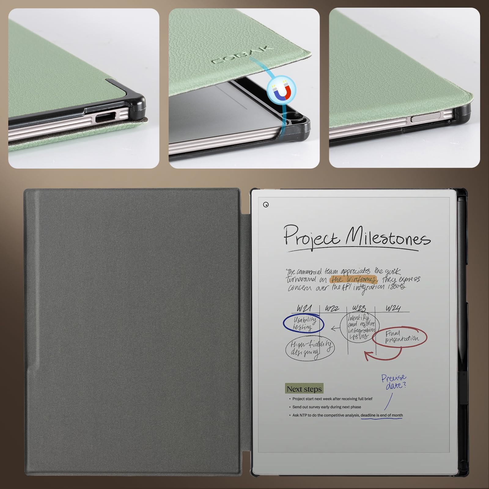 CoBak Case for Remarkable Paper Pro Color Tablet 11.8" 2024 Released- Smart Auto Sleep/Wake Folio Lightweight Protective Cover with Built-in Pen Holder and Nibs Holder (Sage)