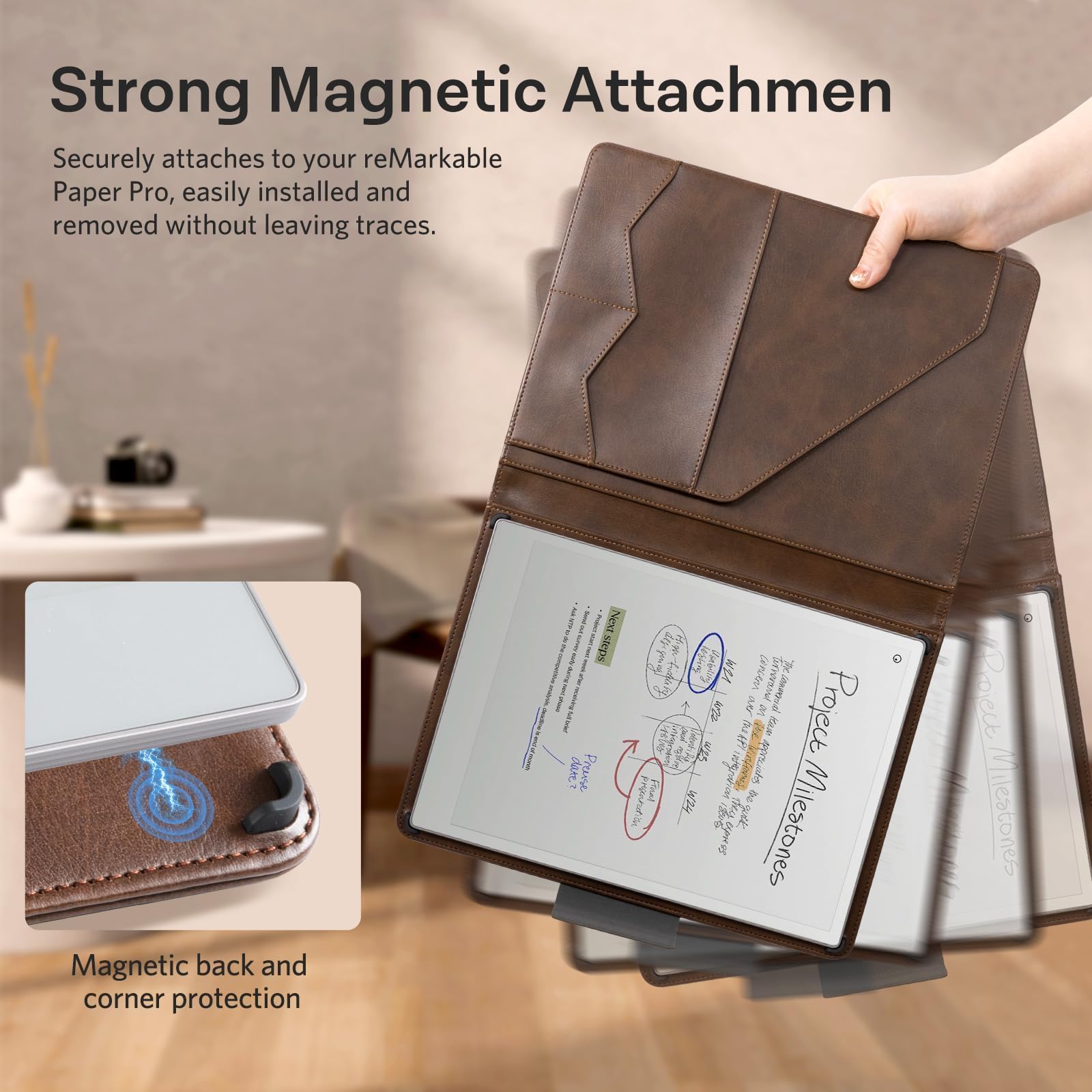 CoBak Premium PU Leather Case for Remarkable Paper Pro 11.8" (2024) – Slim Magnetic Back Cover with Auto Sleep/Wake, Folder Design, Magnetic Pen Holder Strap, Brown Leather