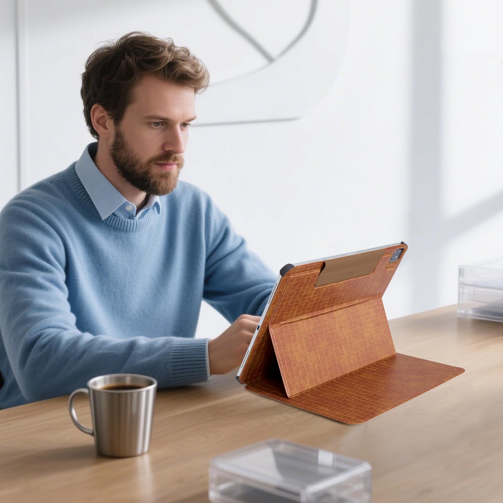 CoBak Magnetic Case with Stand for iPad Pro 11 Inch (M4) 2024, Multiple Viewing Angles, Smart Auto Sleep/Wake Cover with Corner Protection with Apple Pencil Holder Strap, Amber Croc