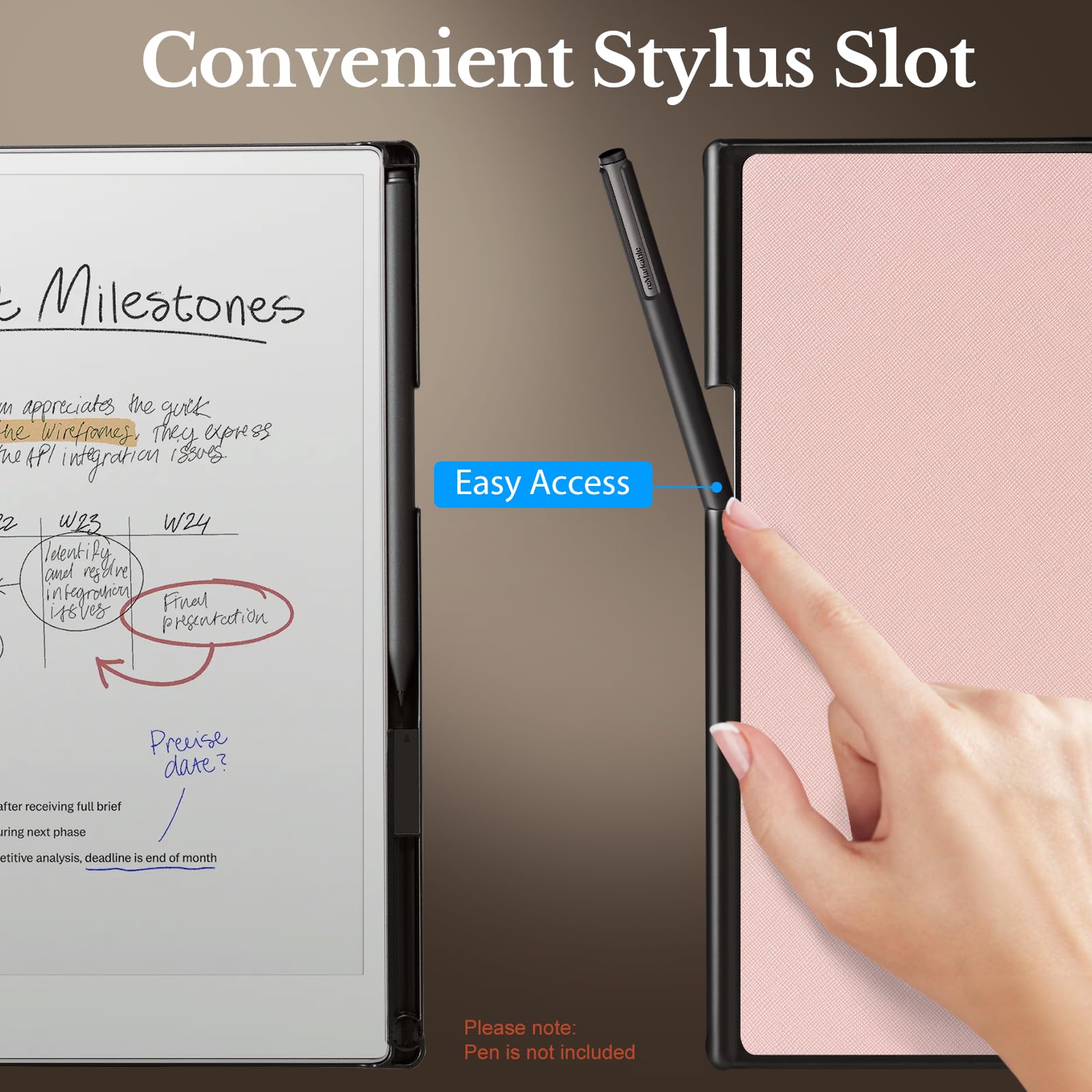 CoBak Case for Remarkable Paper Pro Color Tablet 11.8" 2024 Released- Smart Auto Sleep/Wake Folio Lightweight Protective Cover with Built-in Pen Holder and Nibs Holder (Rosegold)